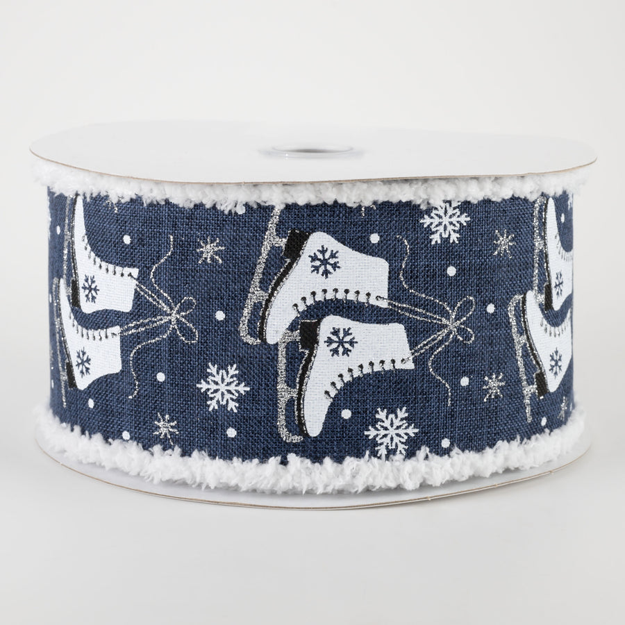 2.5" Ice Skates Snow Drift Ribbon: Navy (10 Yards)