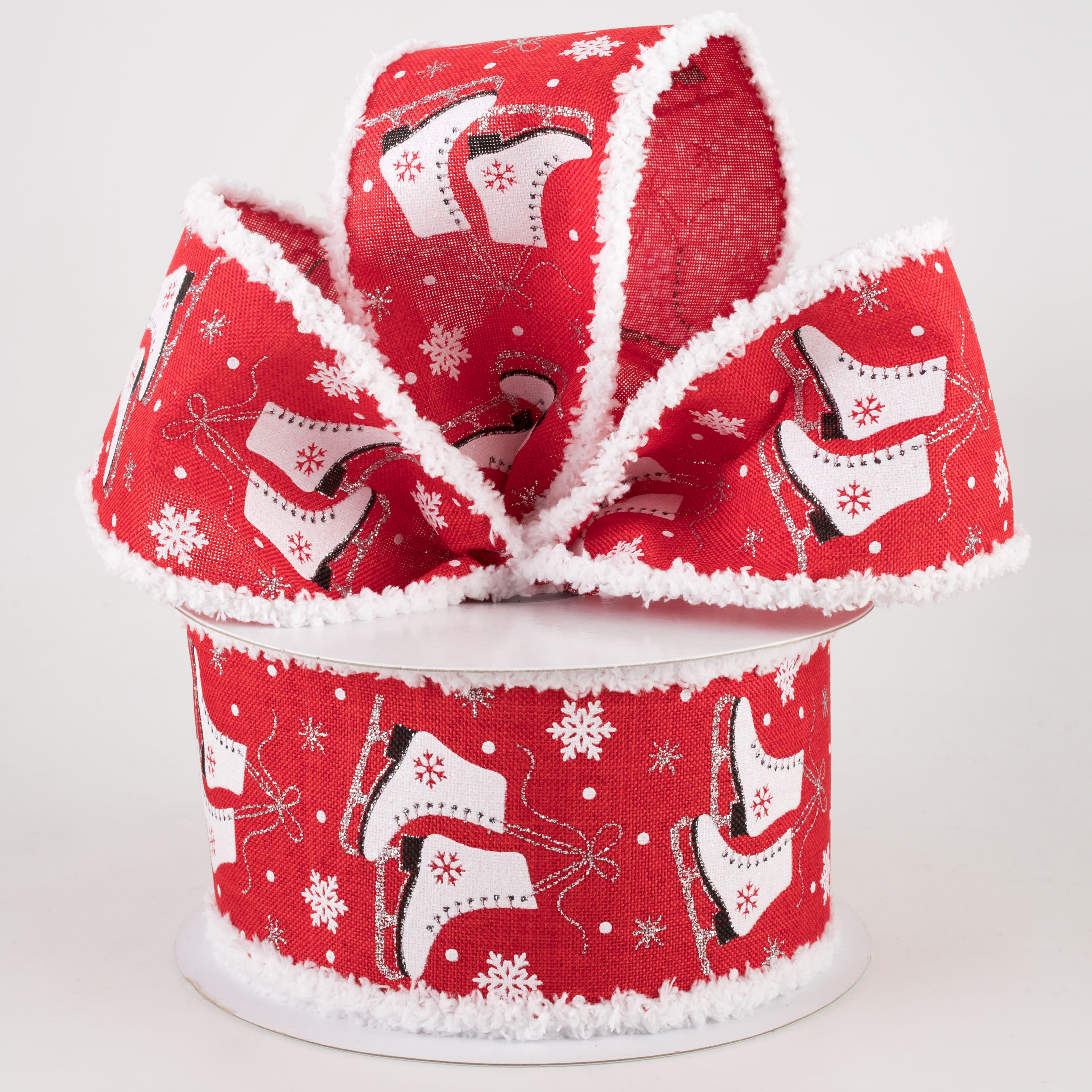 2.5" Ice Skates Snow Drift Ribbon: Red (10 Yards) Lifestyle Photo