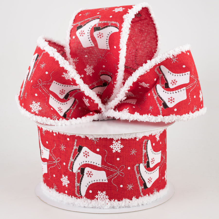 2.5" Ice Skates Snow Drift Ribbon: Red (10 Yards) Lifestyle Photo