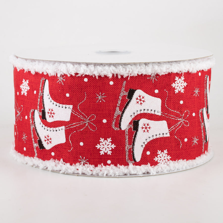 2.5" Ice Skates Snow Drift Ribbon: Red (10 Yards)