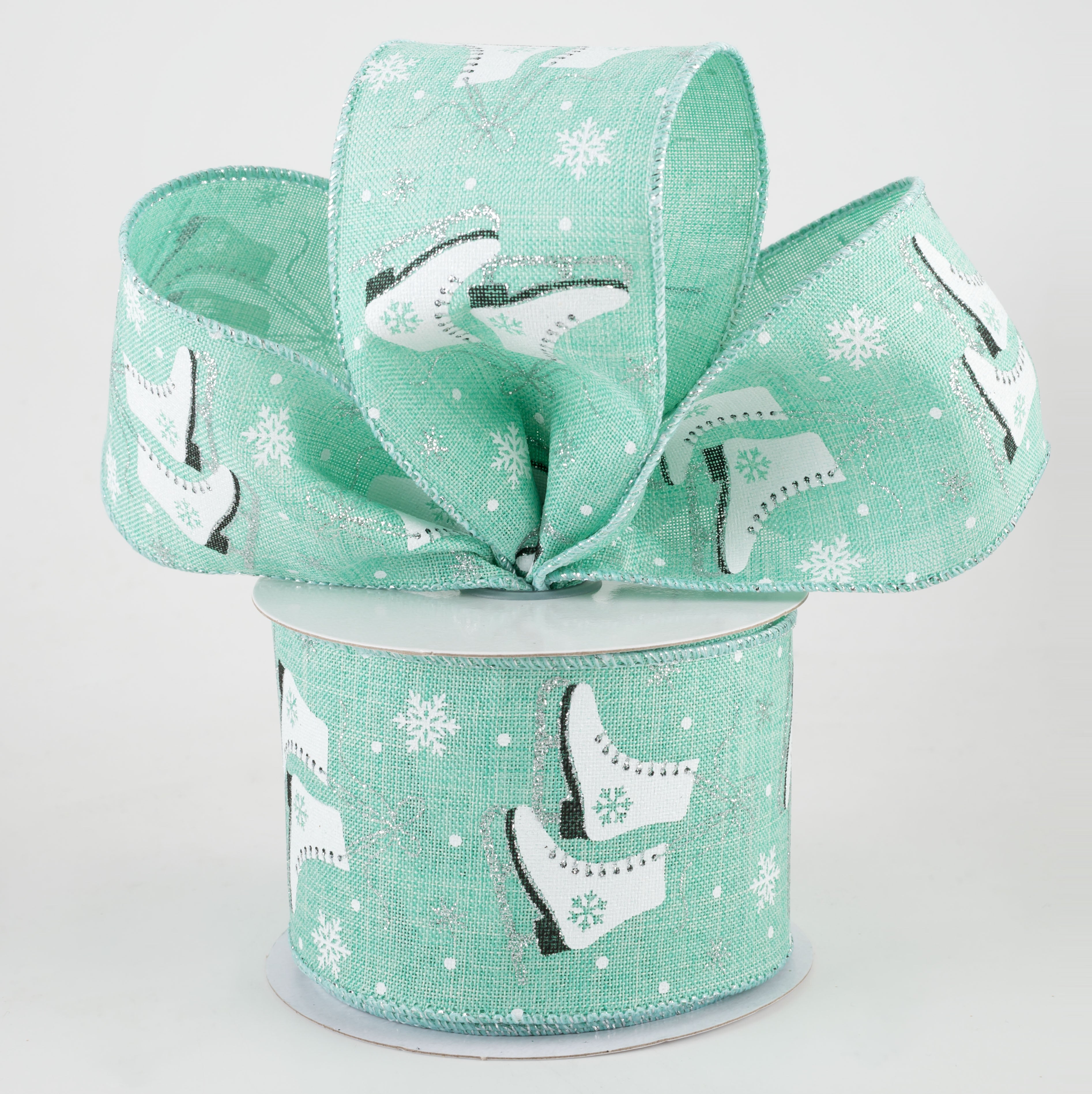 2.5" Ice Skates & Snow Flakes Ribbon: Dark Mint (10 Yards) Lifestyle Photo