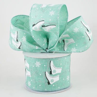 2.5" Ice Skates & Snow Flakes Ribbon: Dark Mint (10 Yards) Lifestyle Photo