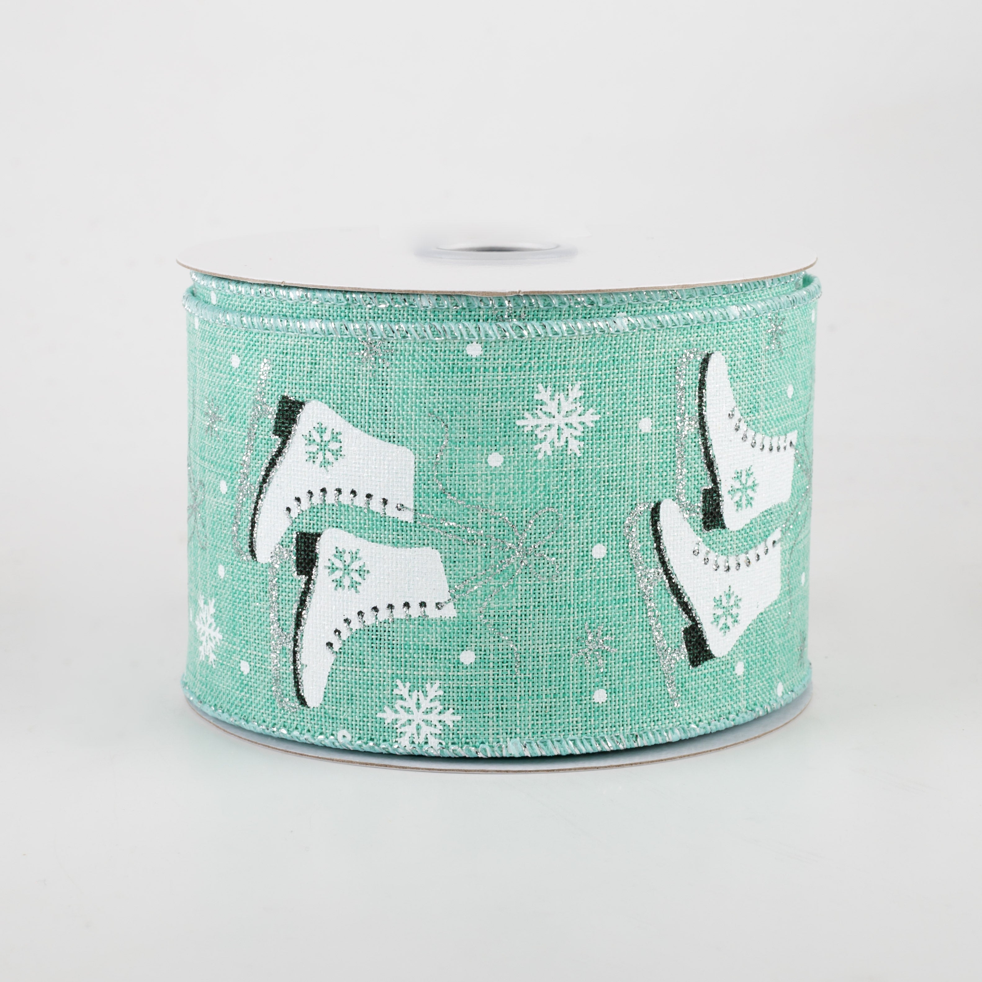 2.5" Ice Skates & Snow Flakes Ribbon: Dark Mint (10 Yards)