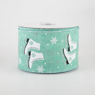 2.5" Ice Skates & Snow Flakes Ribbon: Dark Mint (10 Yards)