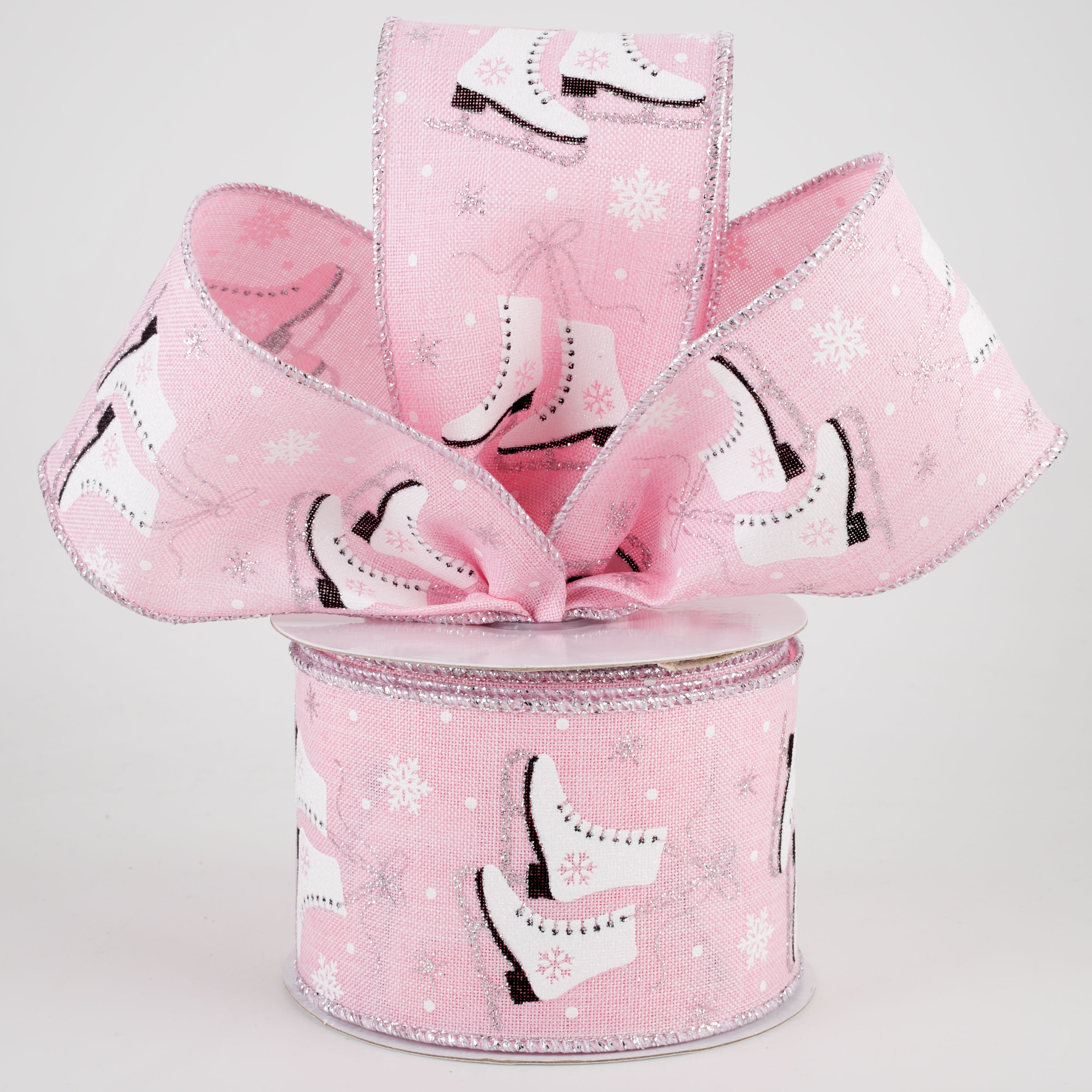 2.5" Ice Skates & Snowflakes Ribbon: Light Pink (10 Yards) Lifestyle Photo