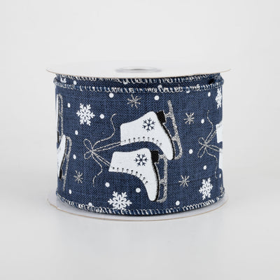 2.5" Ice Skates & Snowflakes Ribbon: Navy (10 Yards)