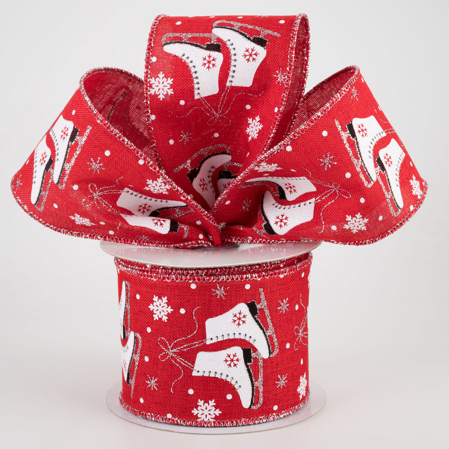 2.5" Ice Skates & Snowflakes Ribbon: Red (10 Yards) Lifestyle Photo