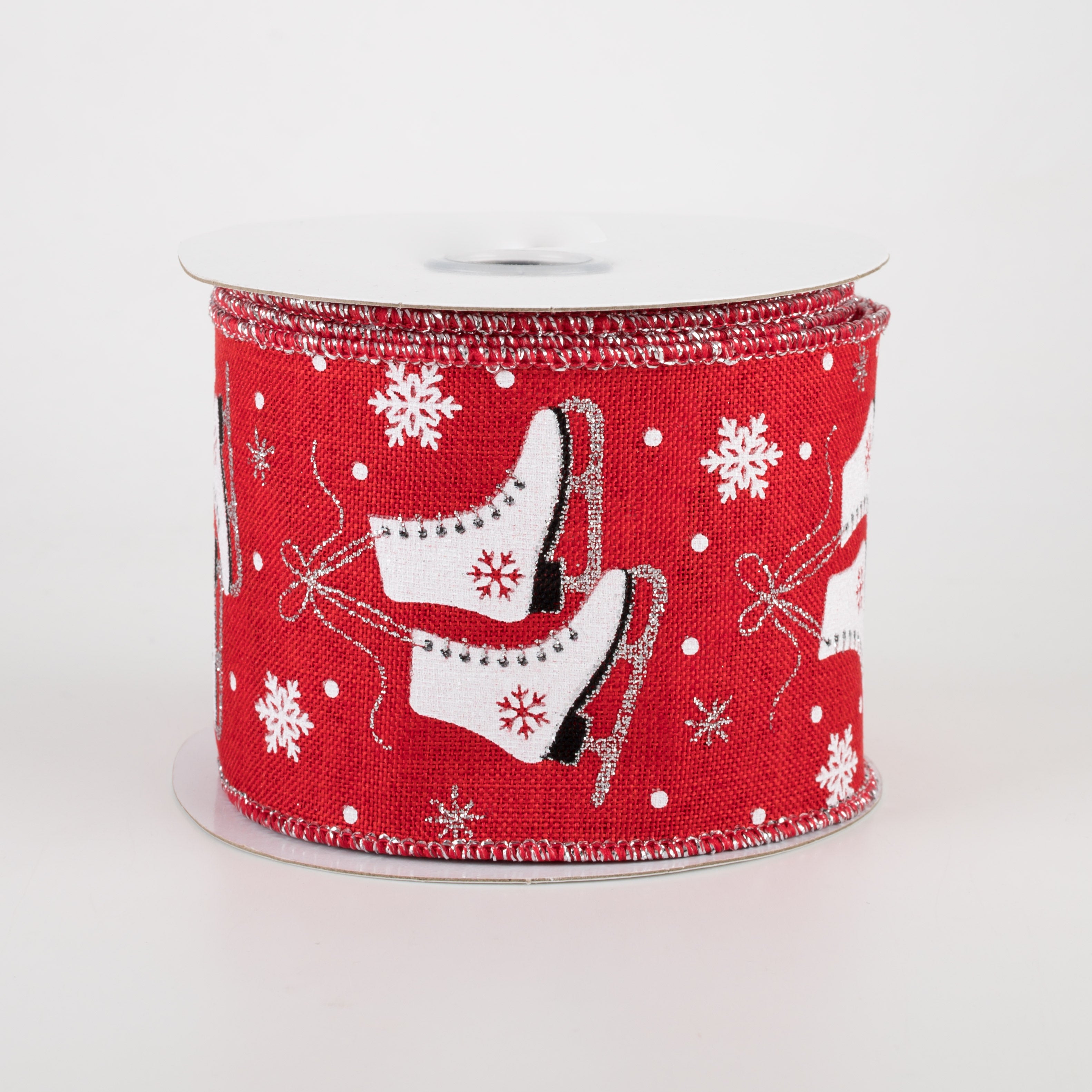 2.5" Ice Skates & Snowflakes Ribbon: Red (10 Yards)