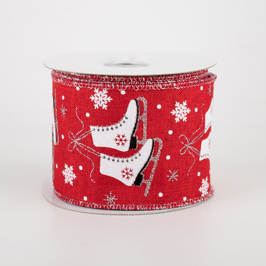 2.5" Ice Skates & Snowflakes Ribbon: Red (10 Yards)