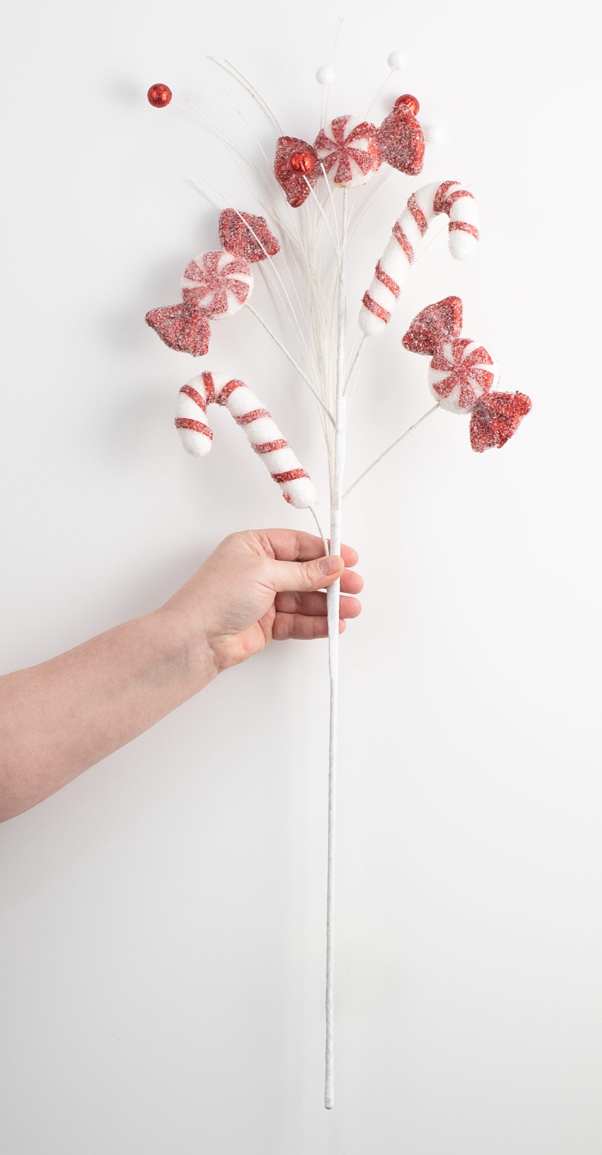 29" Iced Candy Cane & Peppermint Spray: Red & White detail photo 3