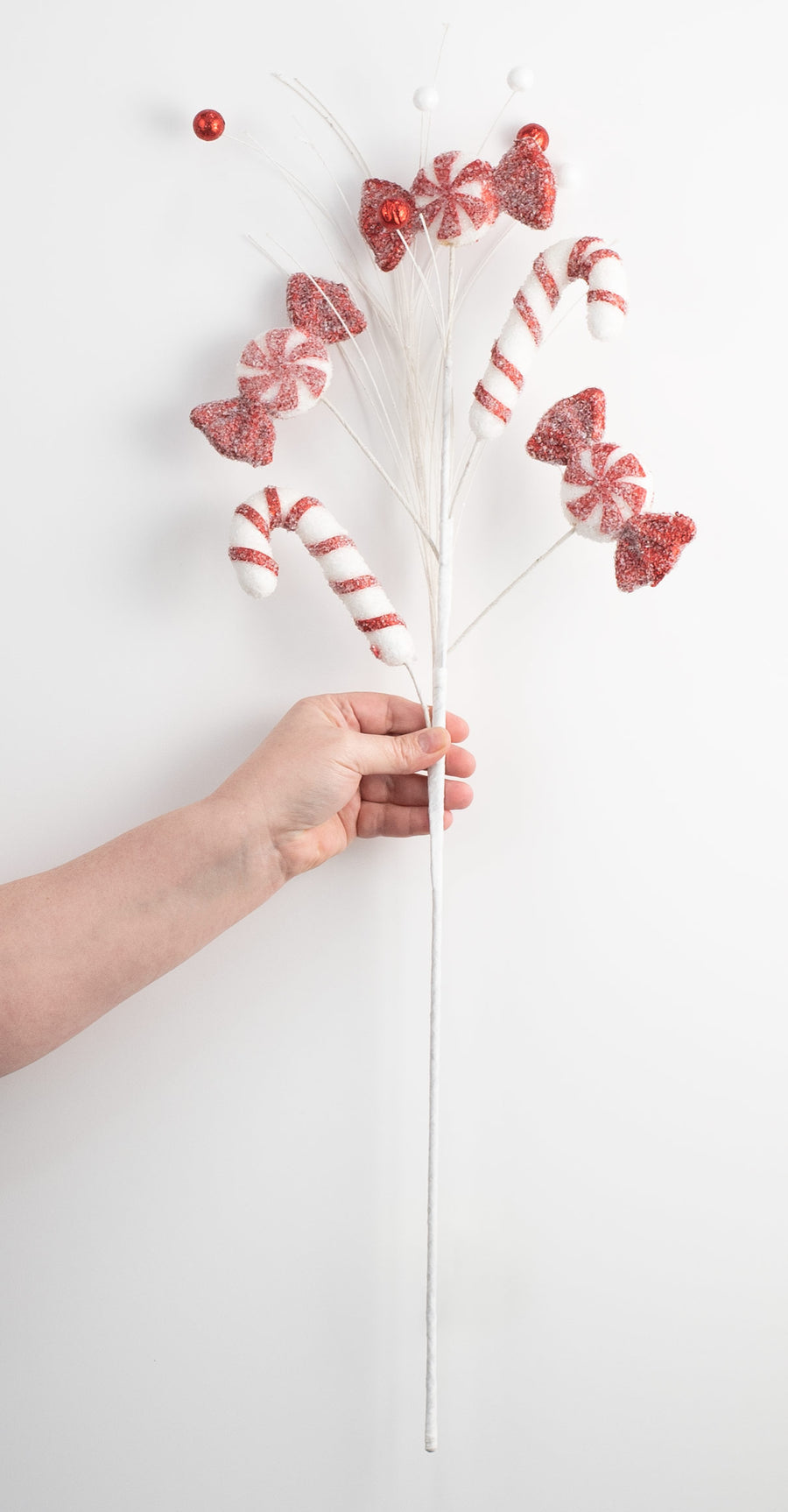 29" Iced Candy Cane & Peppermint Spray: Red & White detail photo 3