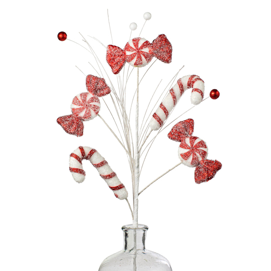 29" Iced Candy Cane & Peppermint Spray: Red & White Item Number: 85669RDWT
