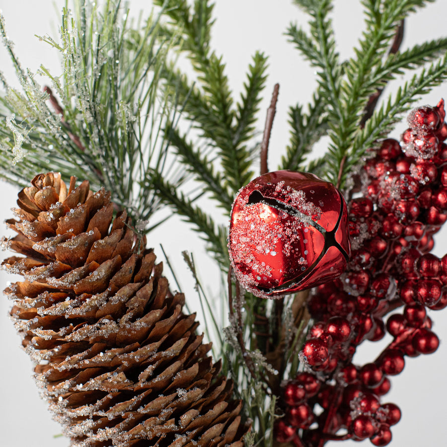12" Iced Mixed Pine, Berry & Jingle Bell Pick Lifestyle Photo