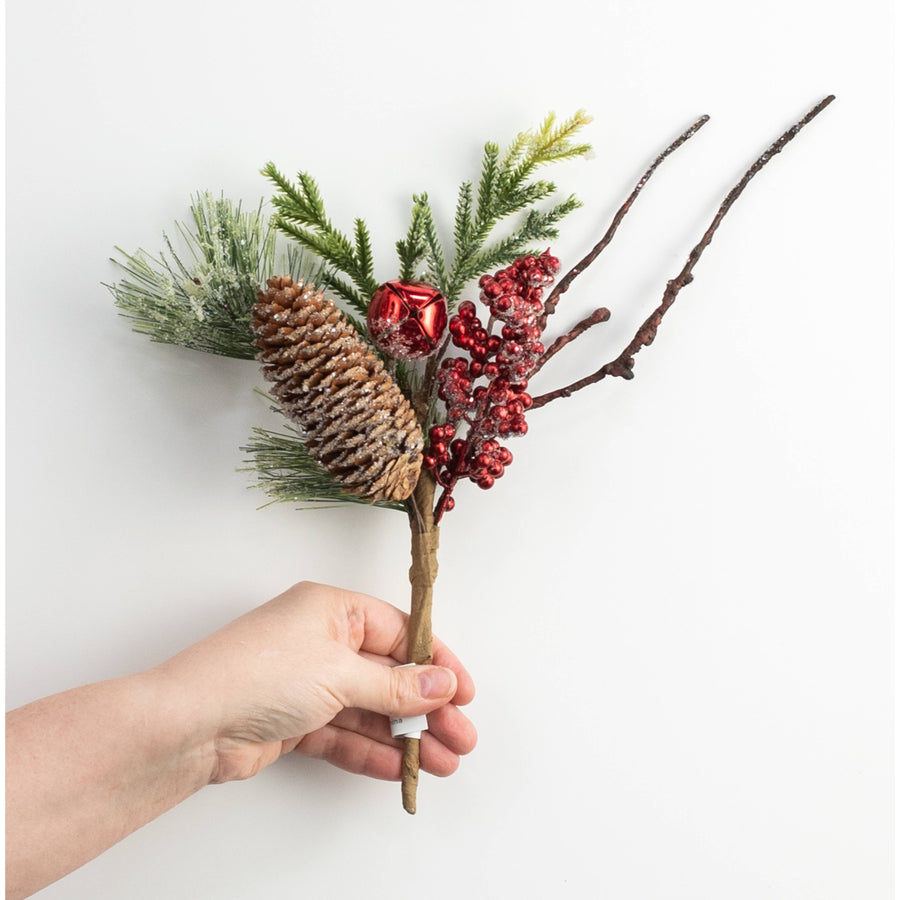 12" Iced Mixed Pine, Berry & Jingle Bell Pick detail photo 3