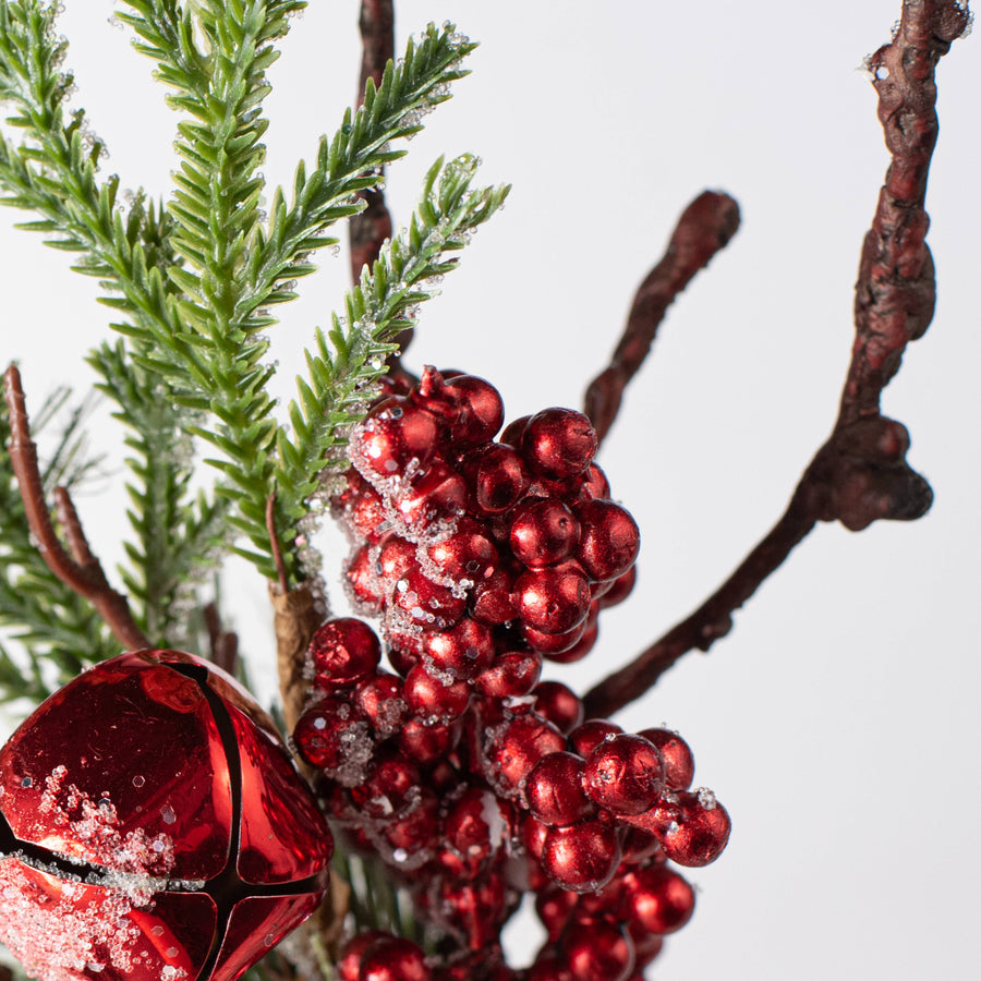 12" Iced Mixed Pine, Berry & Jingle Bell Pick detail photo 4