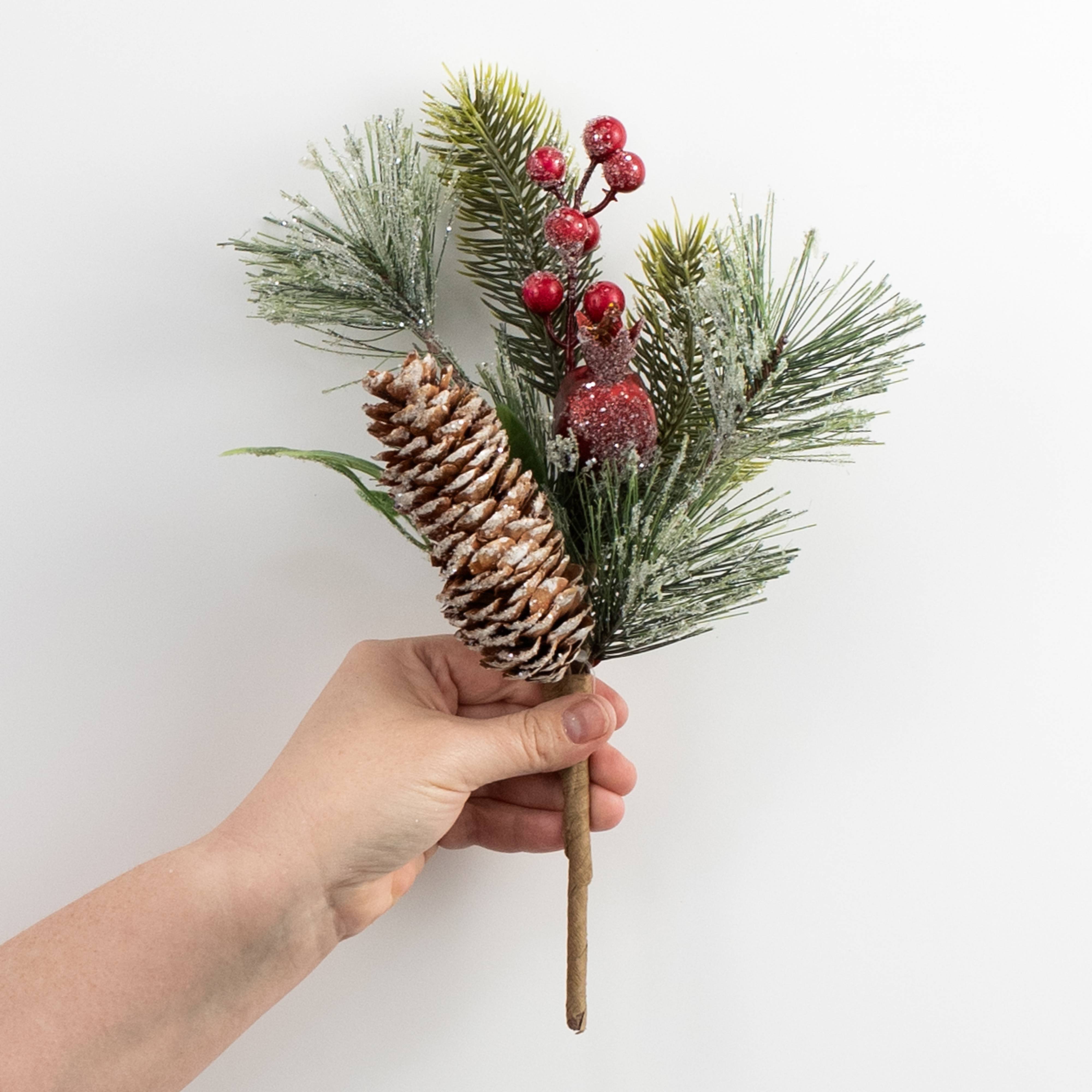 12" Iced Pine, Berries & Pomegranate Pick detail photo 3