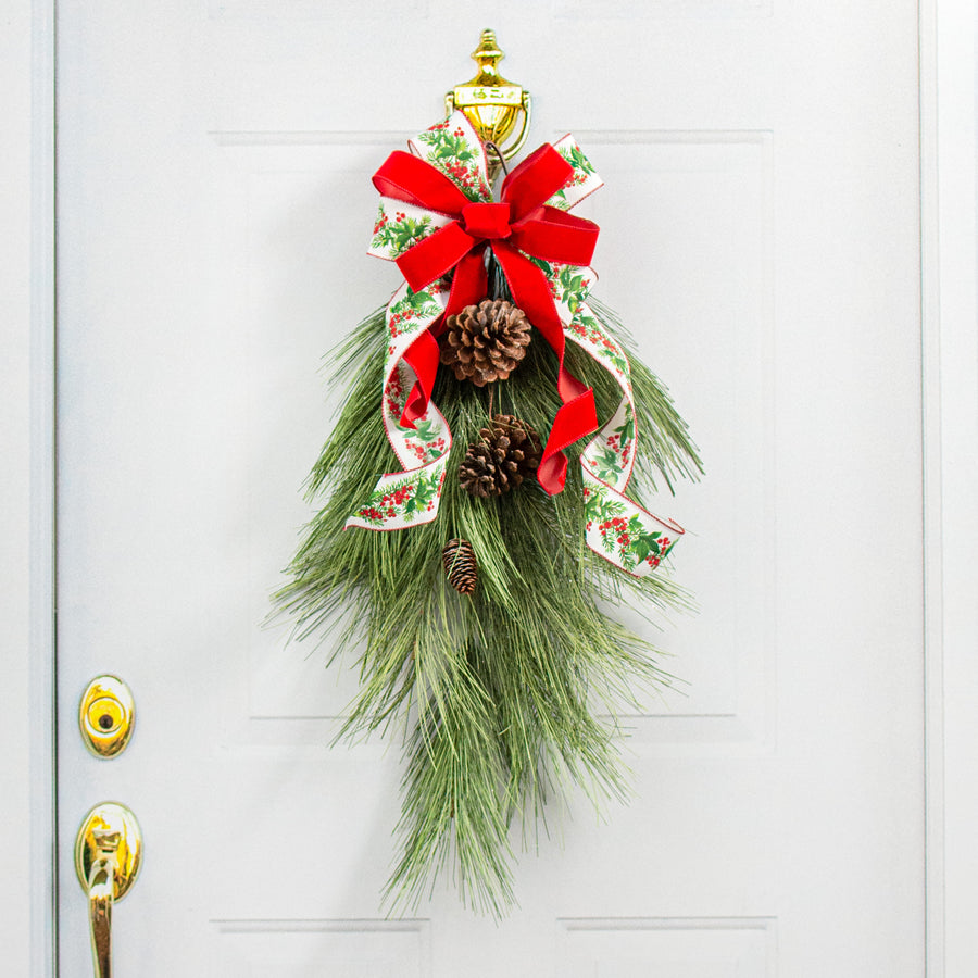 32" Iced Pine with Pinecones Teardrop Lifestyle Photo