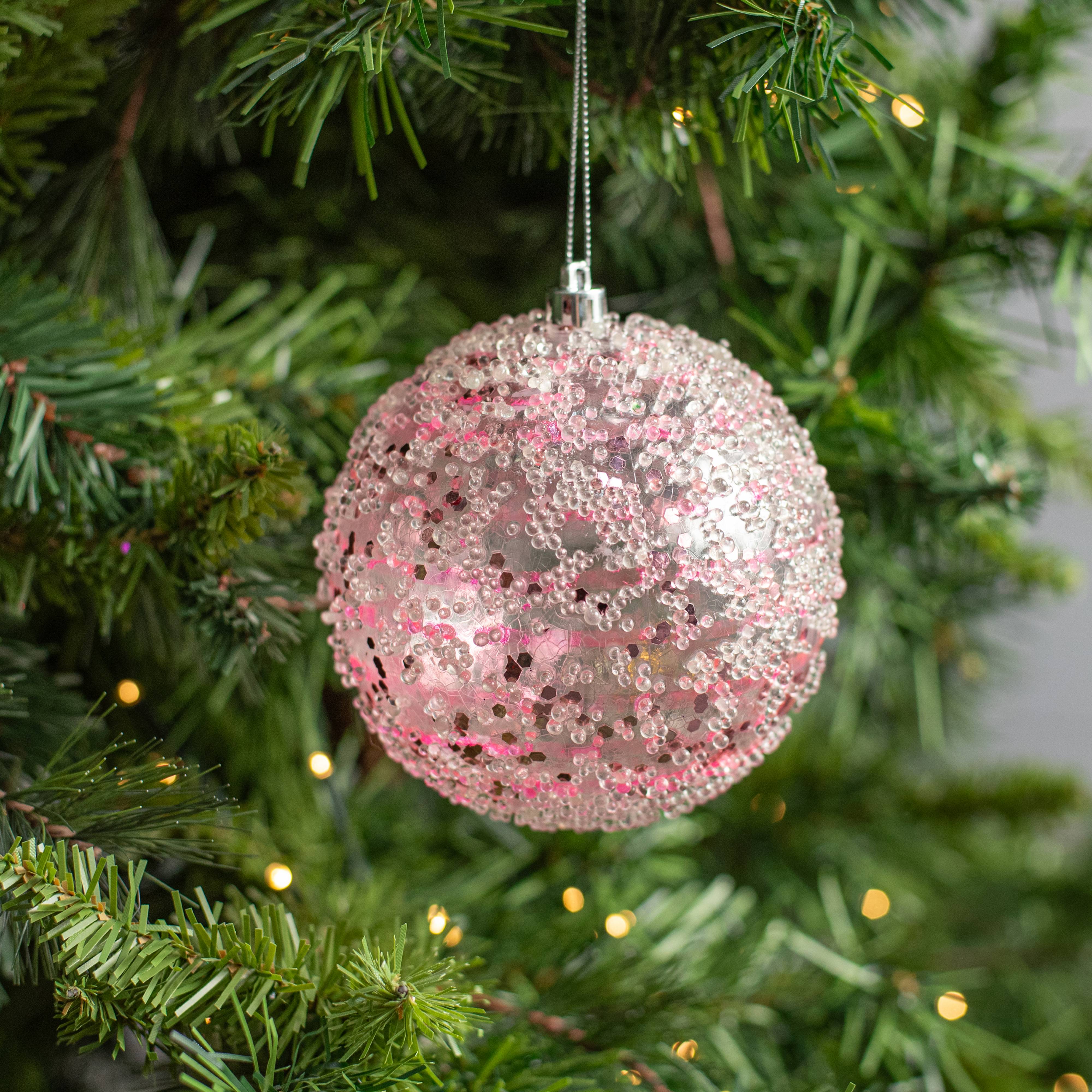 4" Iced Sequin Ball Ornament: Pink Lifestyle Photo