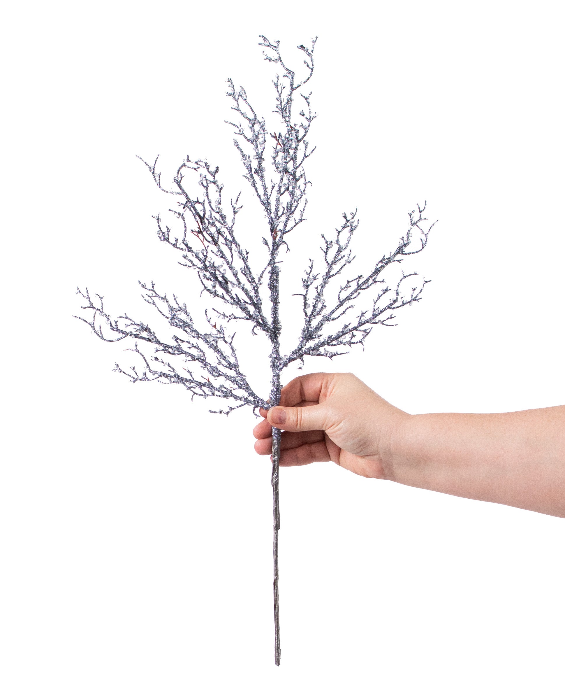 21" Iced Twig Spray: Pewter detail photo 3