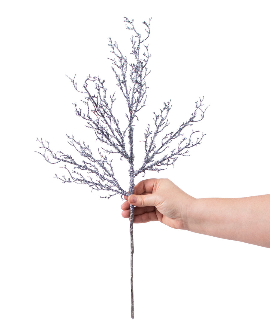 21" Iced Twig Spray: Pewter detail photo 3