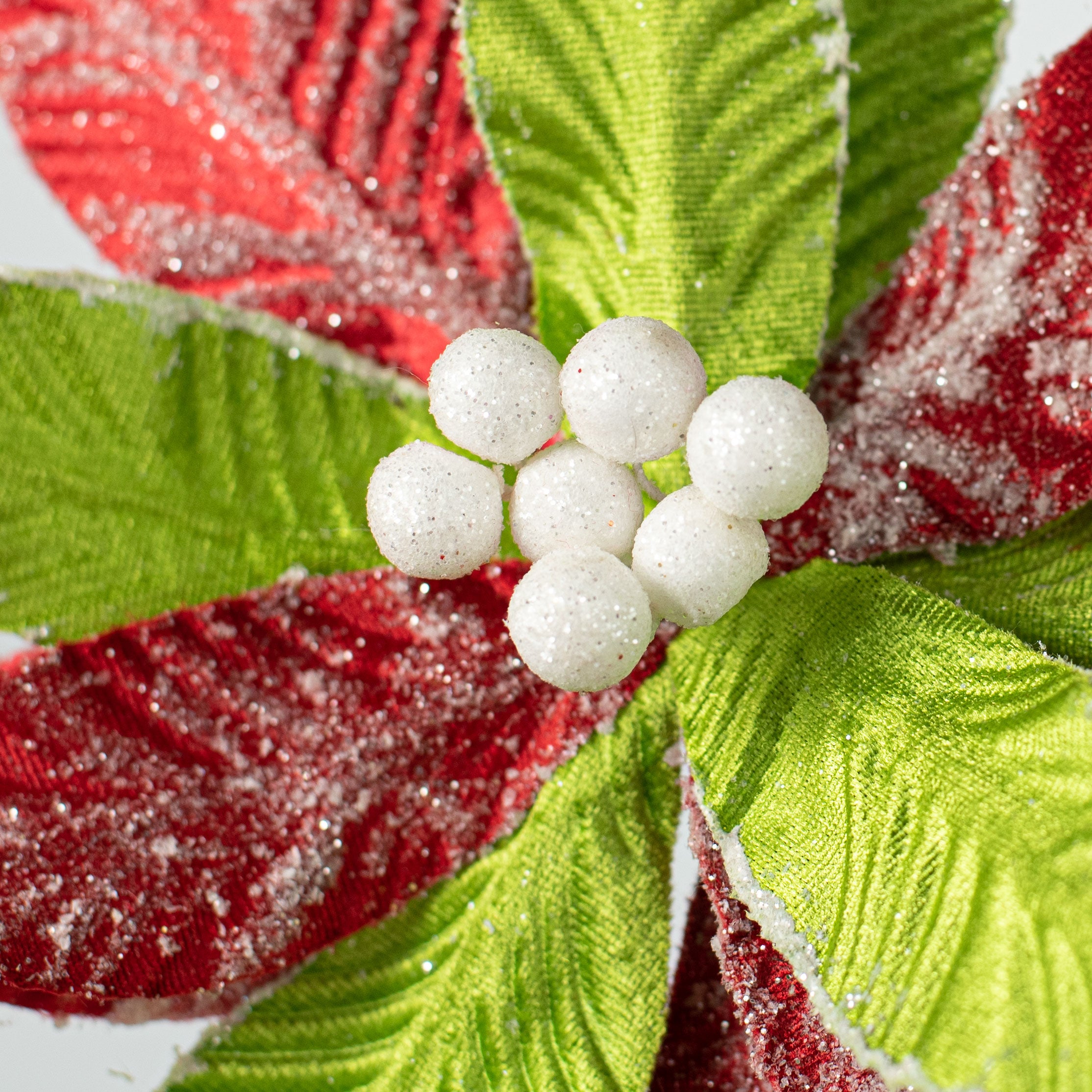 22" Iced Velvet Yuletide Poinsettia Stem: Red & Lime detail photo 3