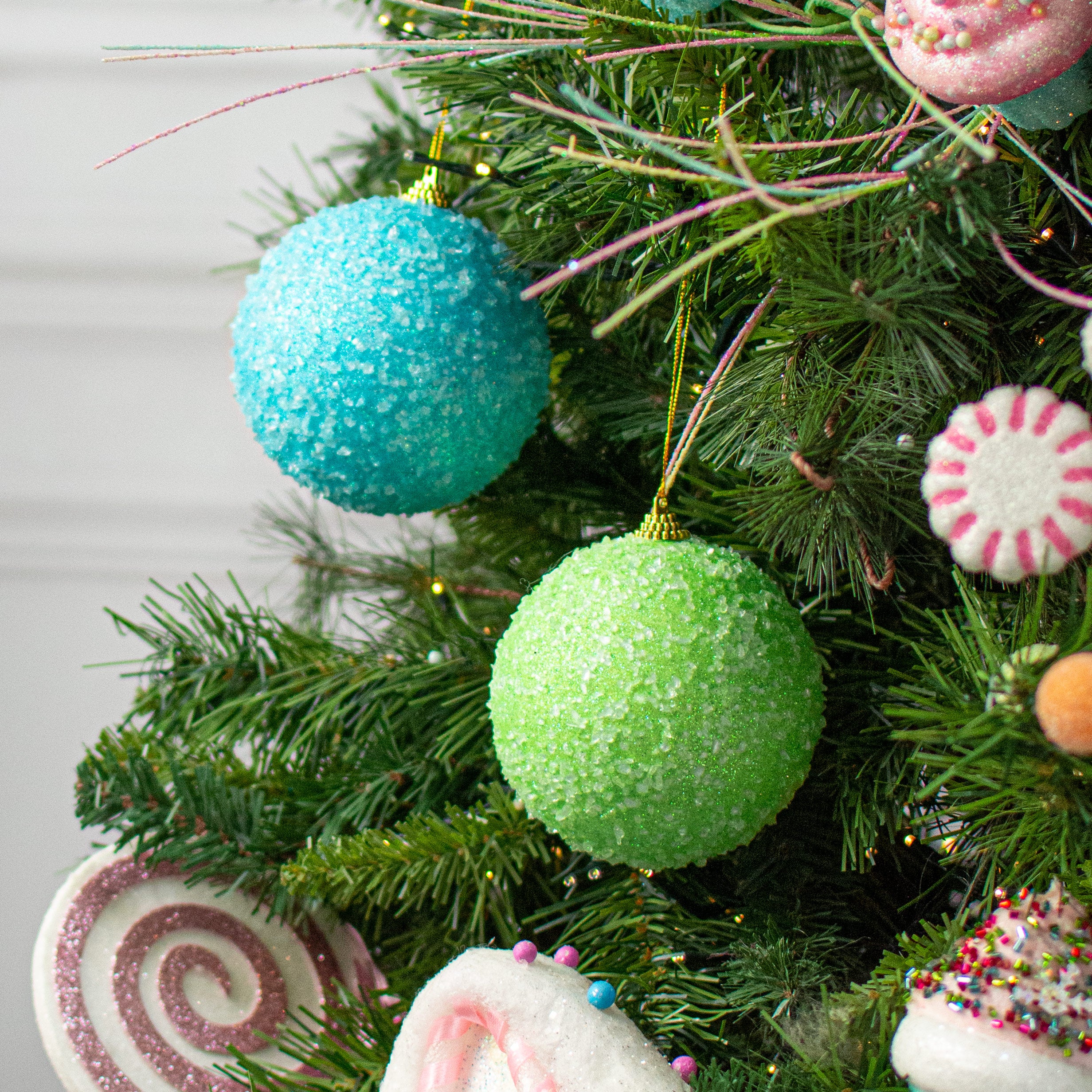 4" Icy Ball Ornament: Light Green Lifestyle Photo