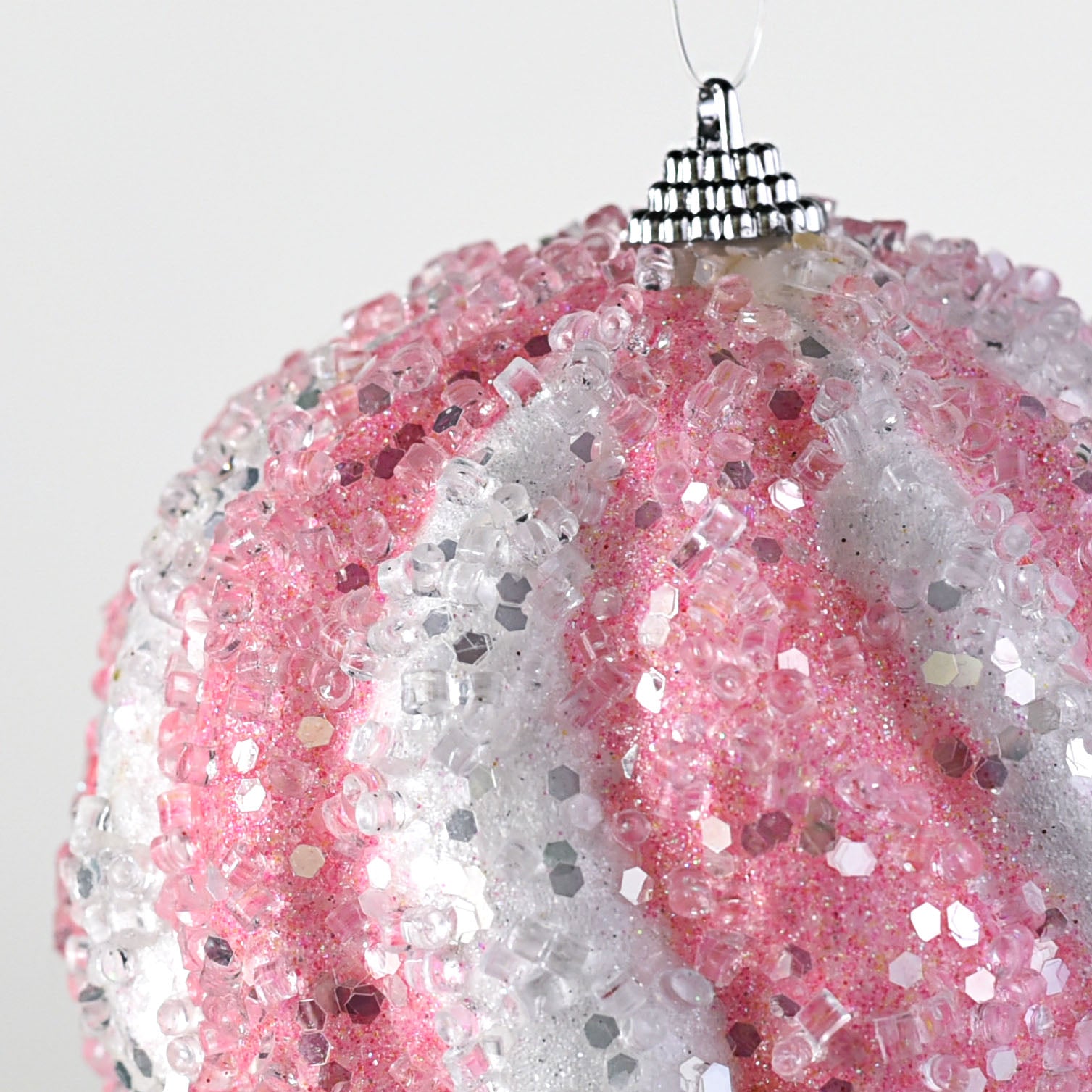 4.5" Icy Ball Ornament: Pink & White detail photo 3