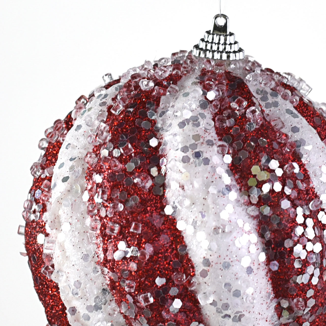 4.5" Icy Ball Ornament: Red & White detail photo 3