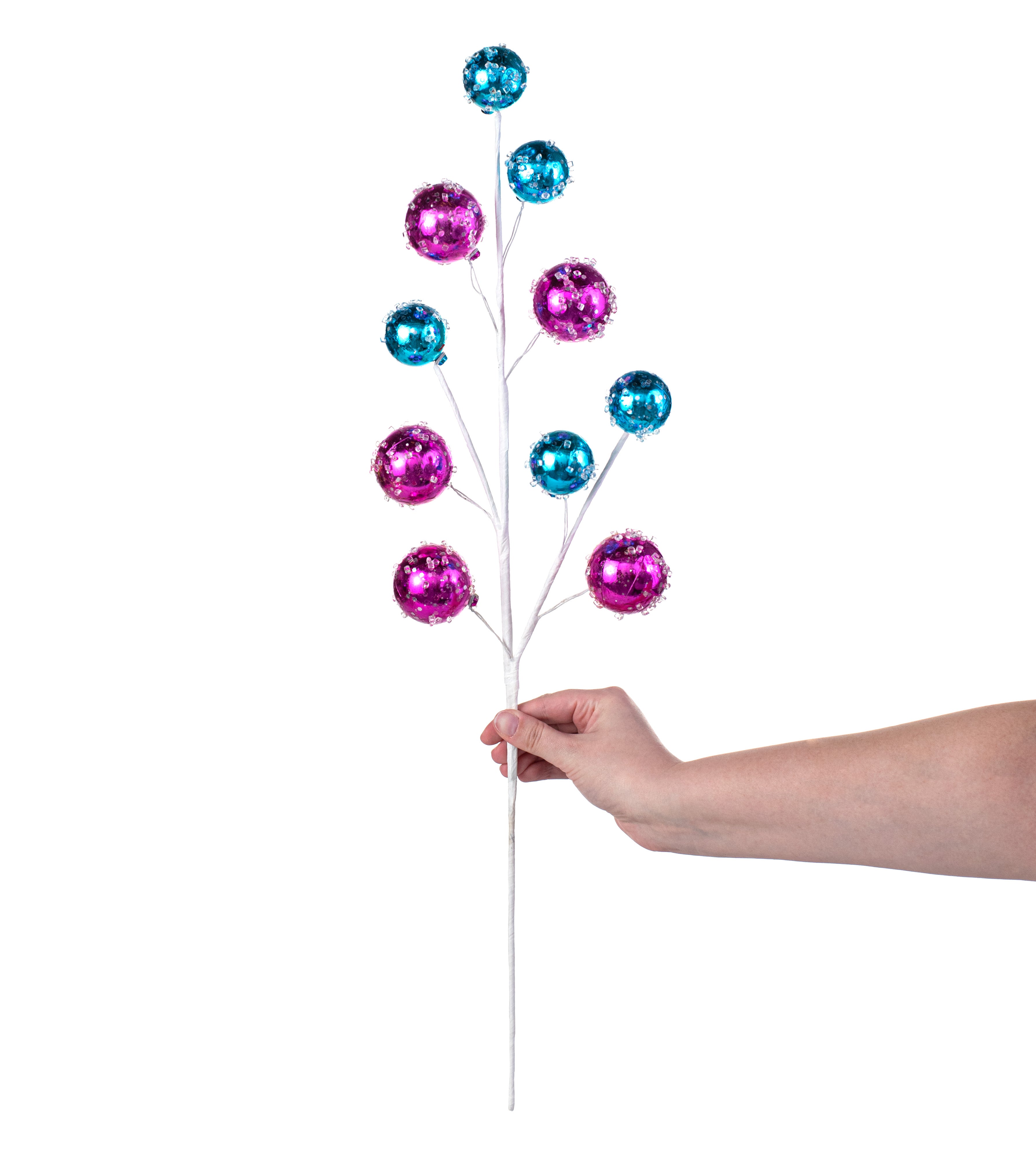 26" Icy Ball Ornament Spray: Fuchsia & Blue detail photo 3