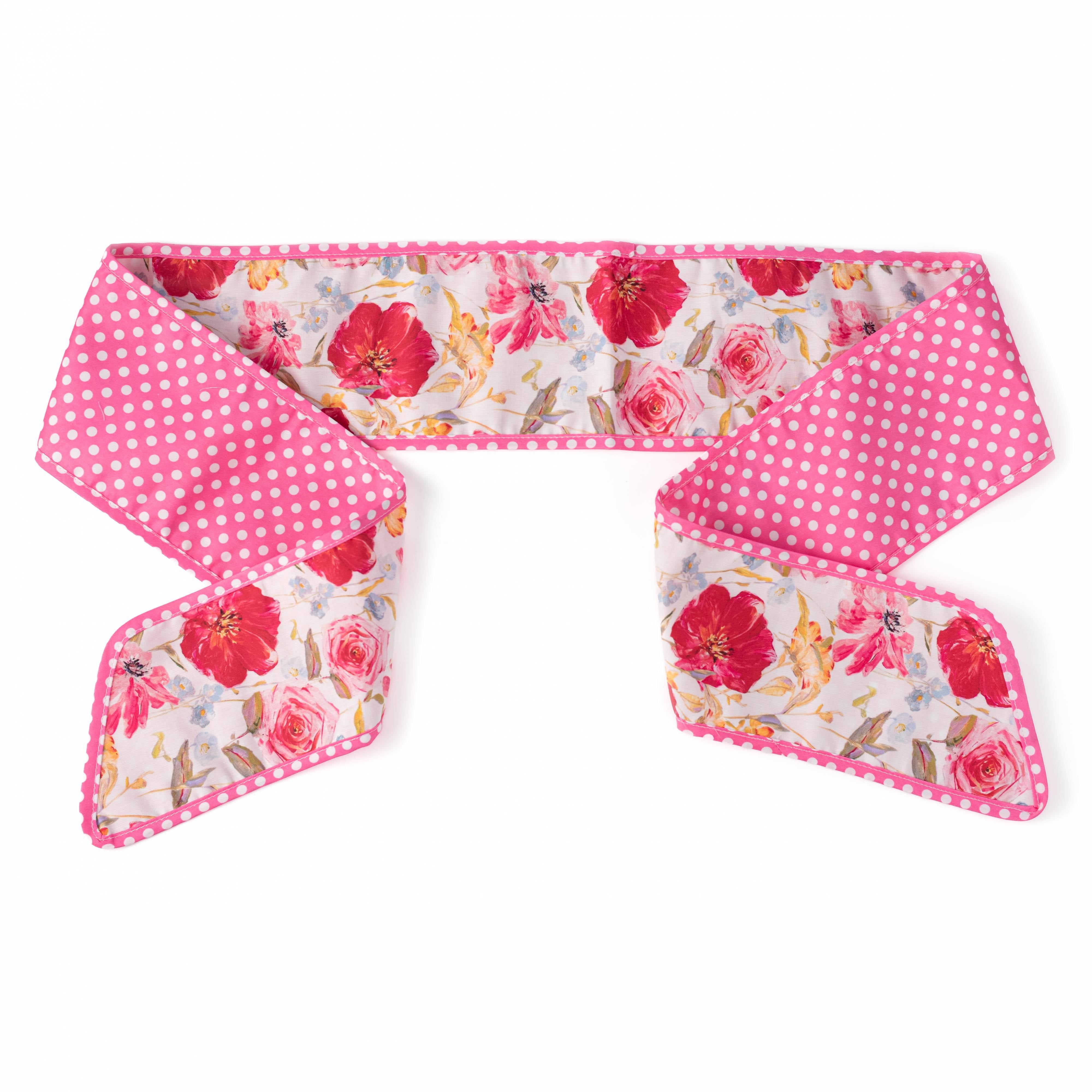 [D Stevens] 4" x 56" Poplin Wreath Sash: Roses & Poppies on Pink Polkadots