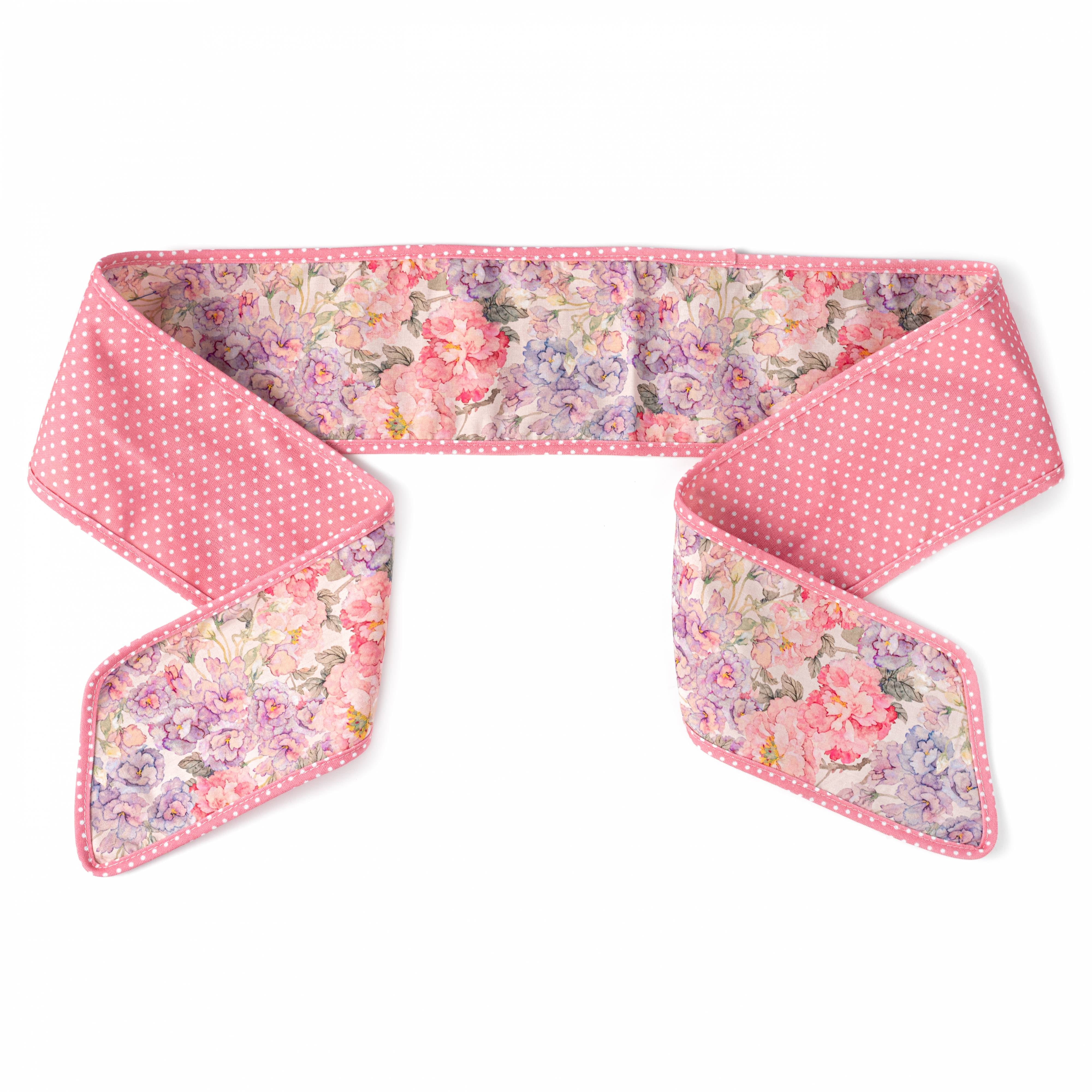 [D Stevens] 4" x 56" Poplin Wreath Sash: Mixed Florals on Rose Pink Polkadots