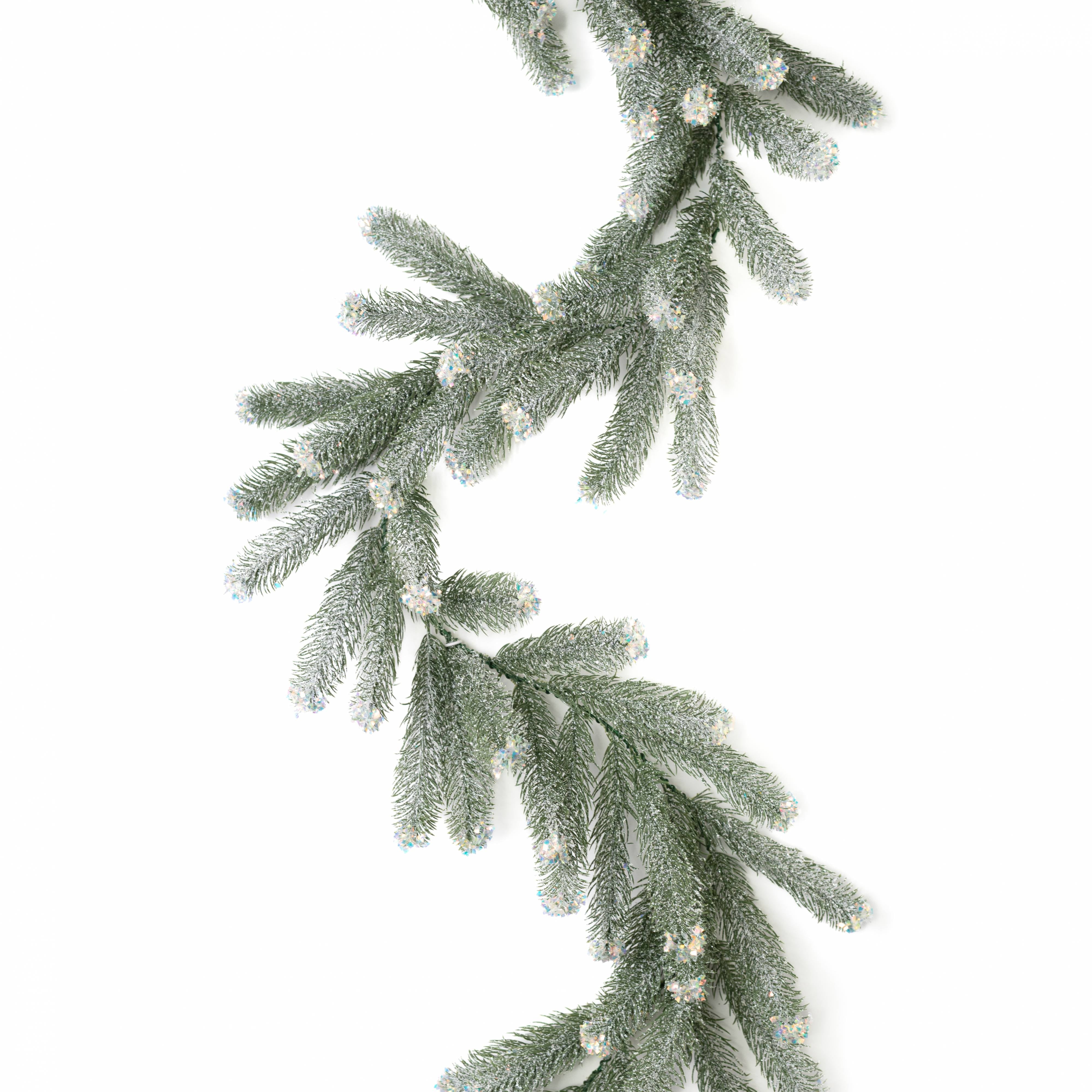 6' Iridescent Spark Garland: Frosted Evergreen Pine