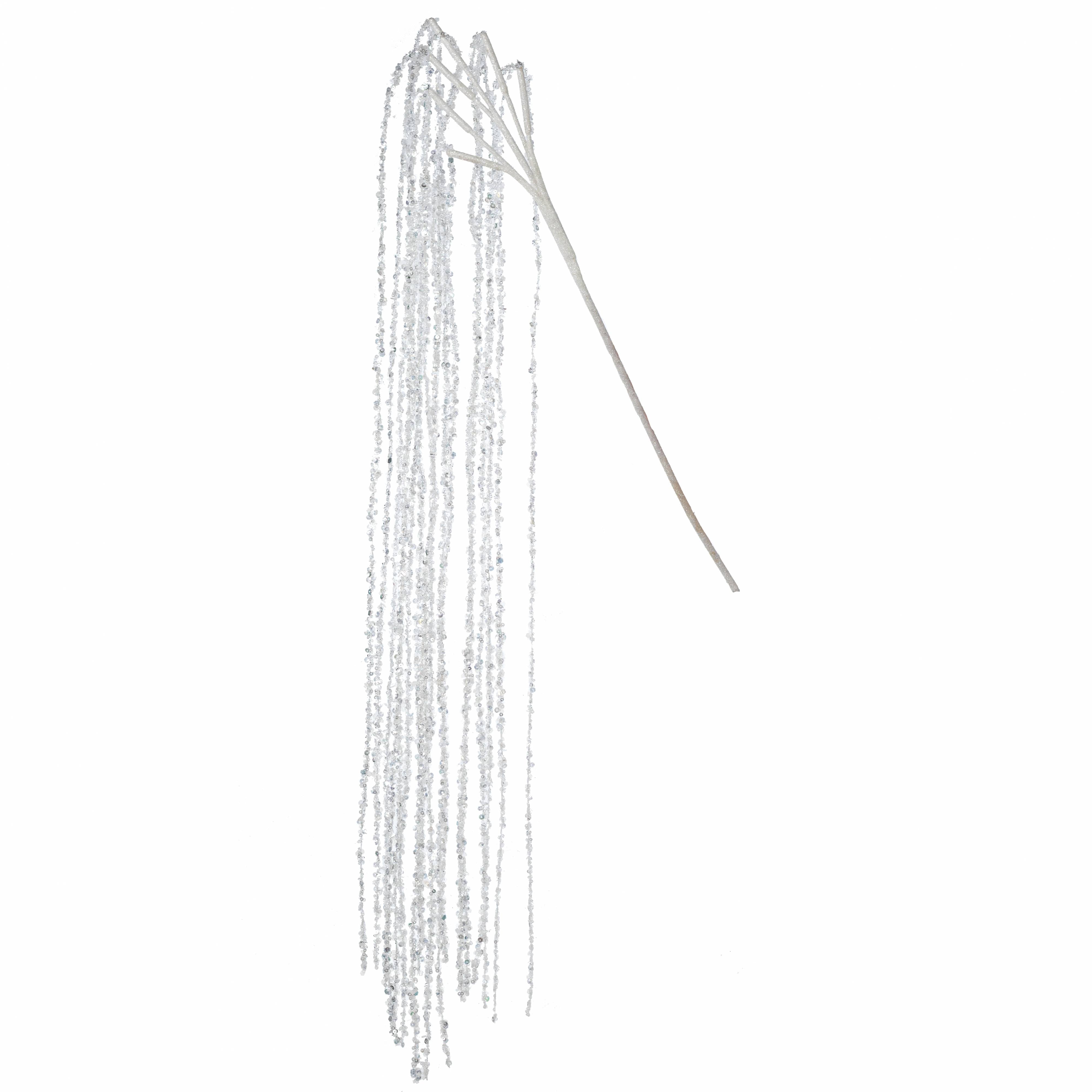 48" Hanging Glittered Sequin Strands Spray: Clear & Silver