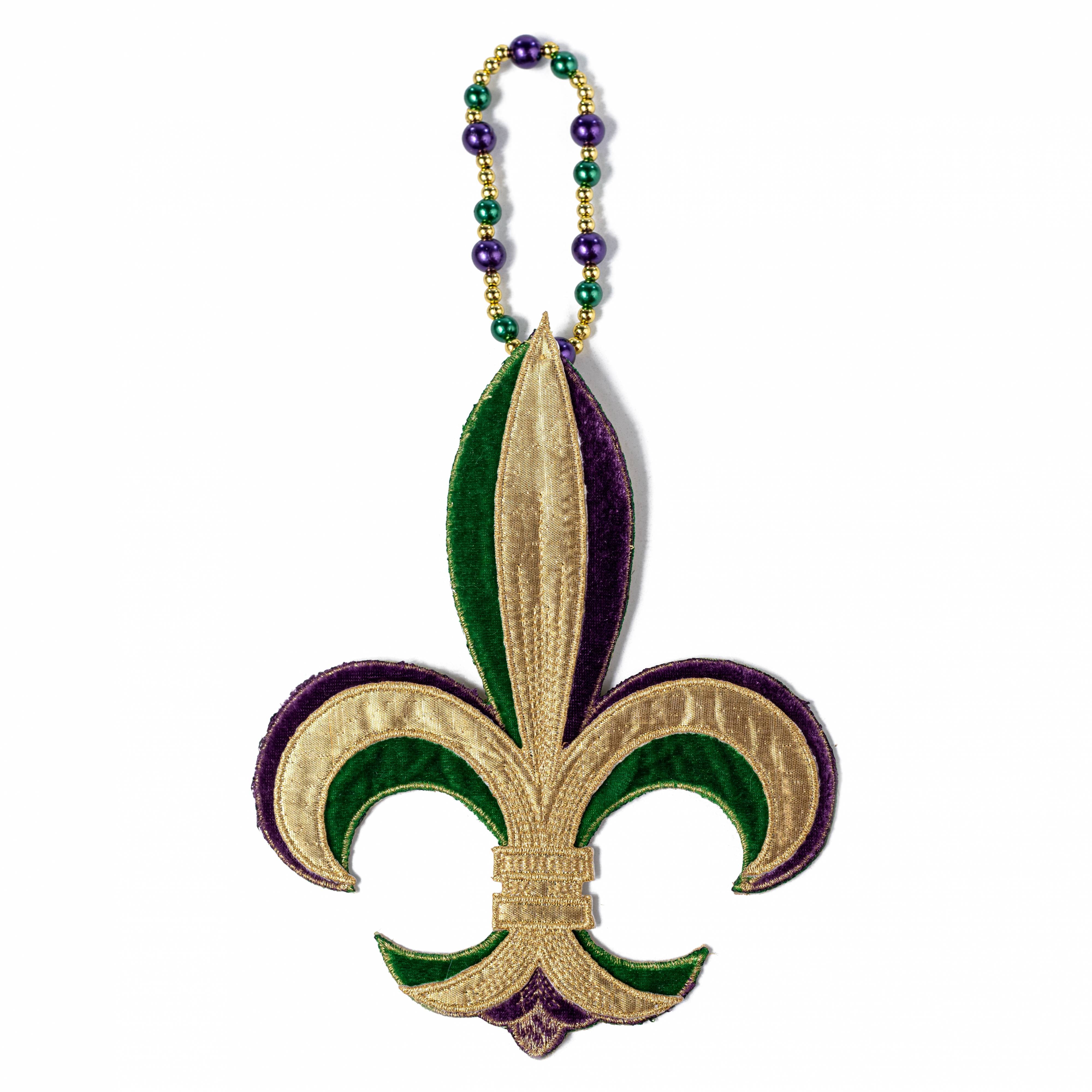[D Stevens] Velvet Mardi Gras Fleur de Lis Bead Ornament
