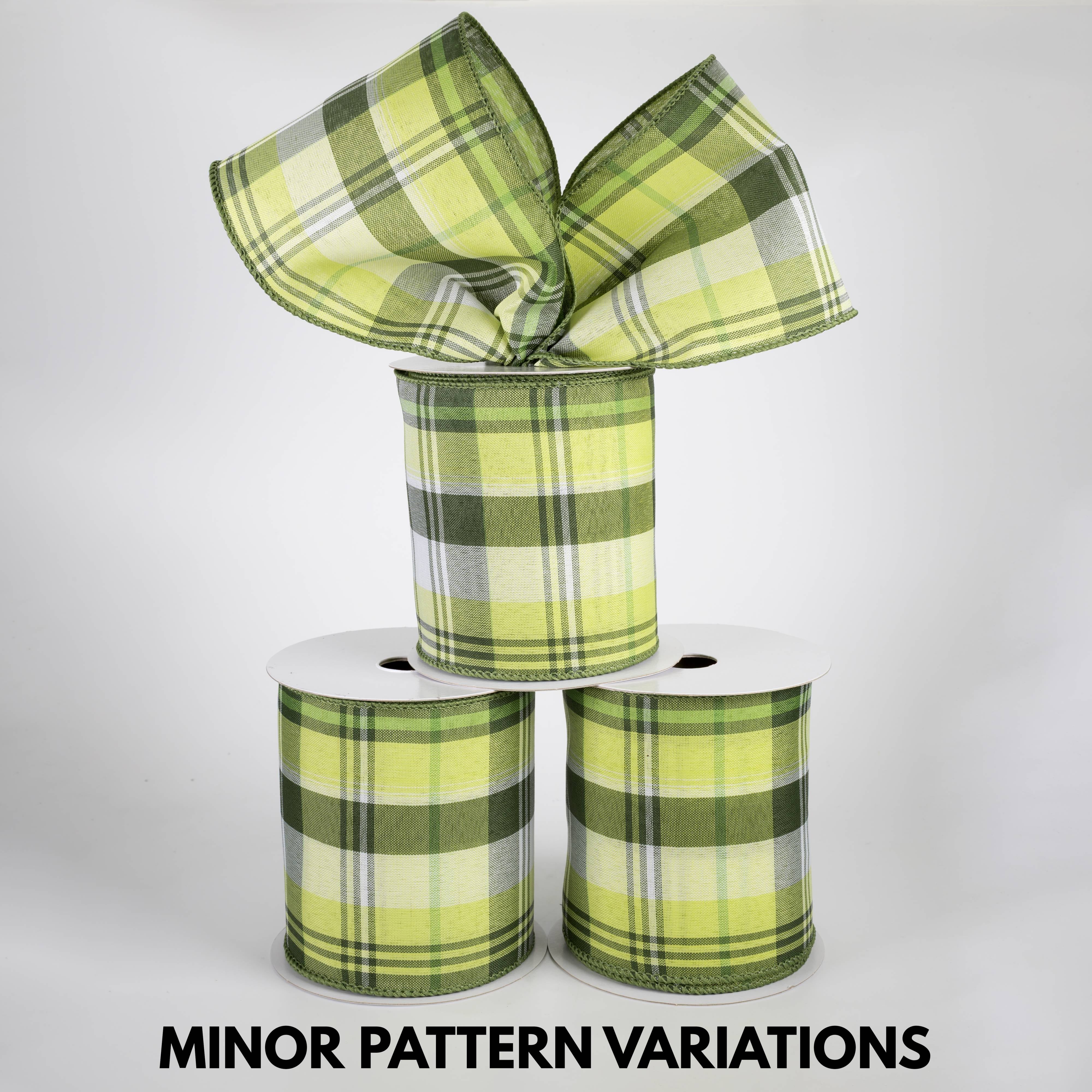 4" Lindy Plaid Ribbon: Shades of Green (10 Yards)