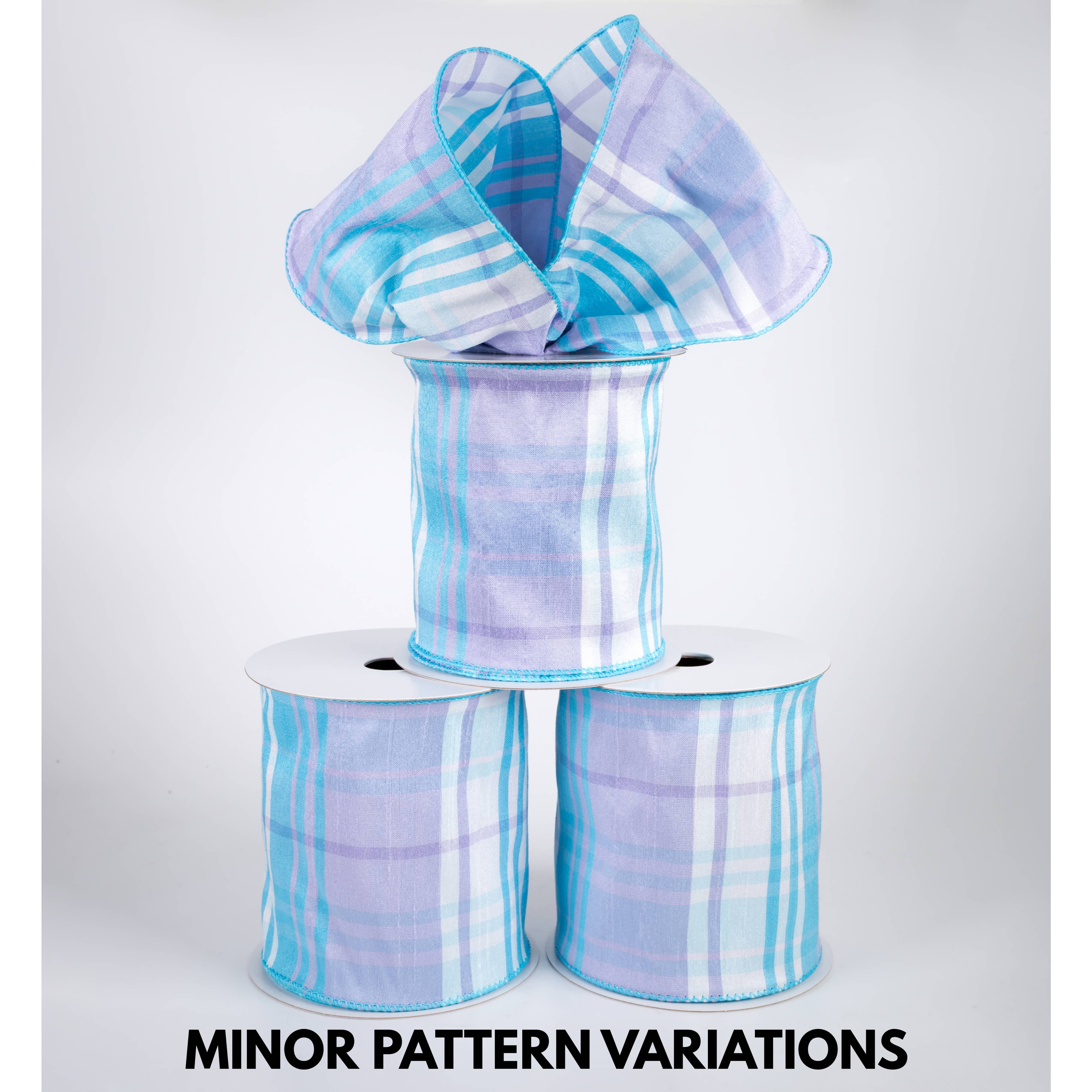 4" Dupioni Trixie Plaid Ribbon: Blue, Lavender & White (10 Yards)