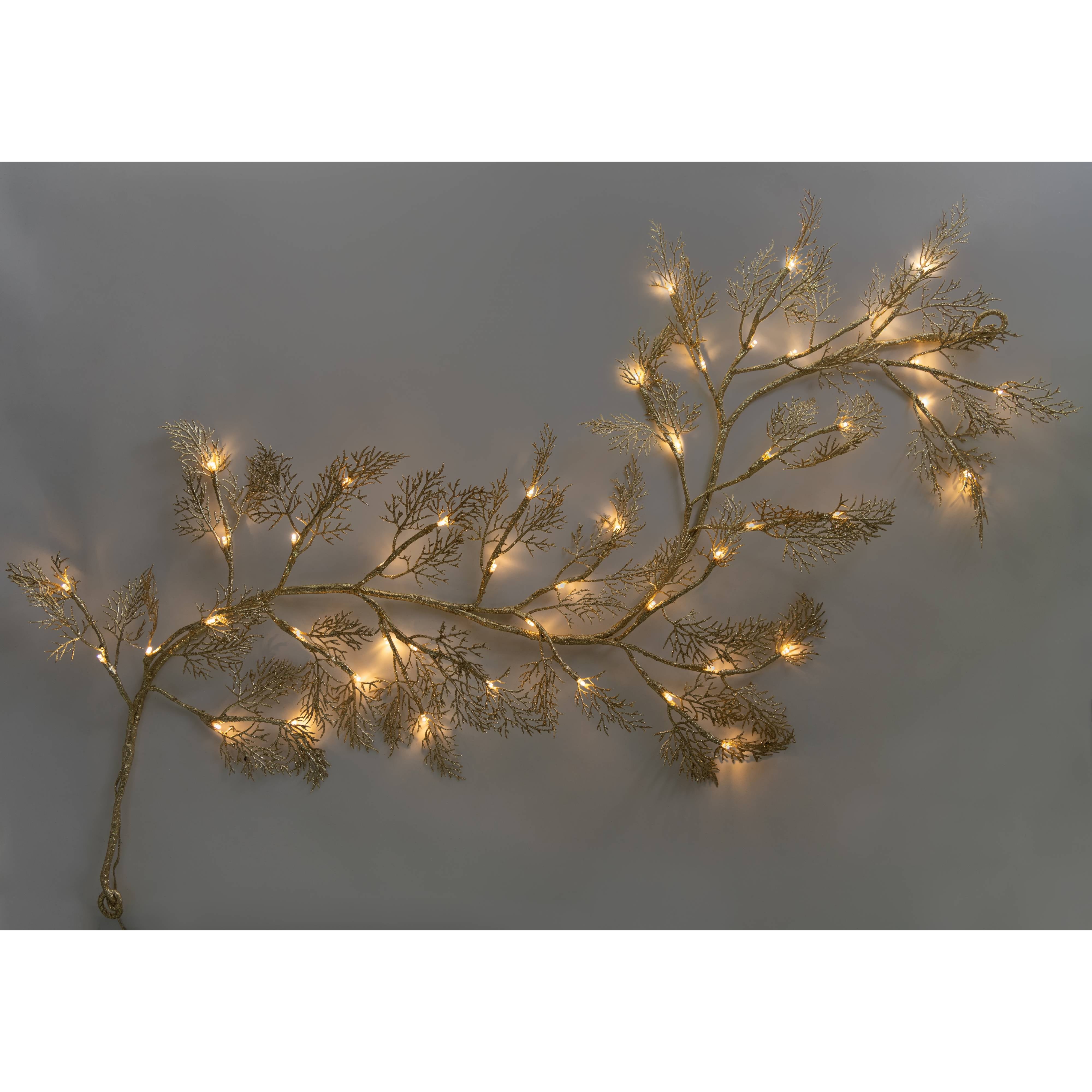 59" Lighted Glitter Cedar Garland (Warm White, 48 LED, AC Power)
