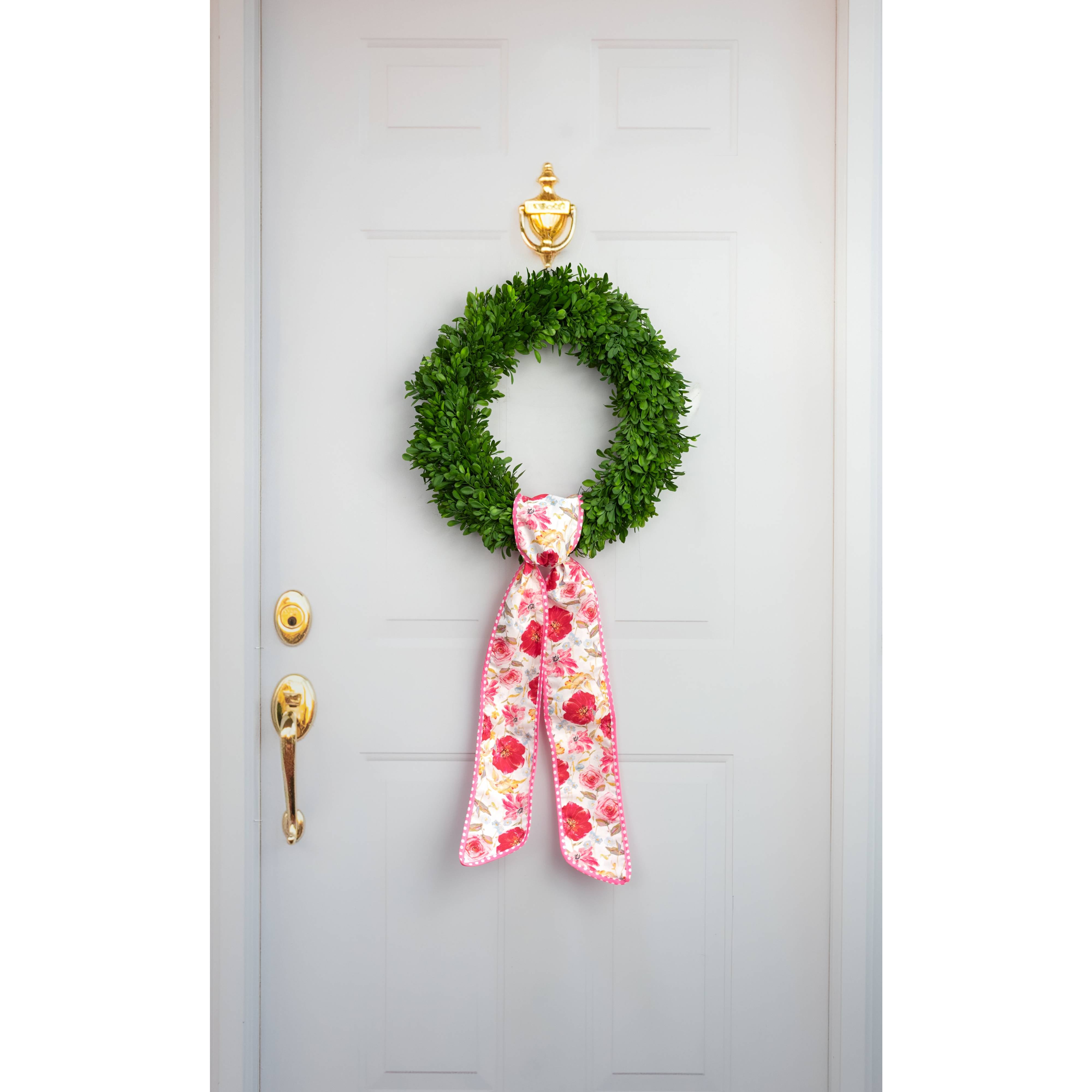 [D Stevens] 4" x 56" Poplin Wreath Sash: Roses & Poppies on Pink Polkadots