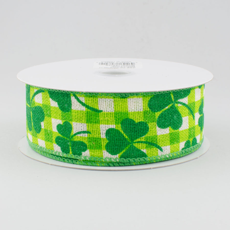 1.5" Plaid Canvas Shamrocks Ribbon (10 Yards)