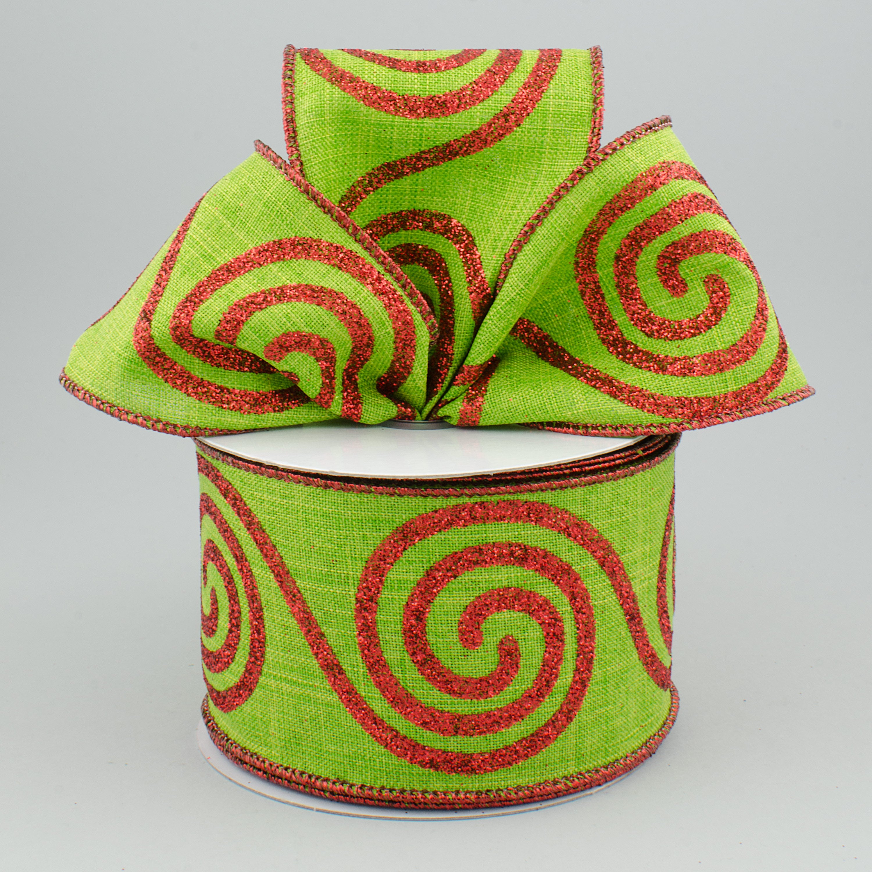 2.5" Glitter Large Swirl Ribbon: Fresh Green & Red (10 Yards)