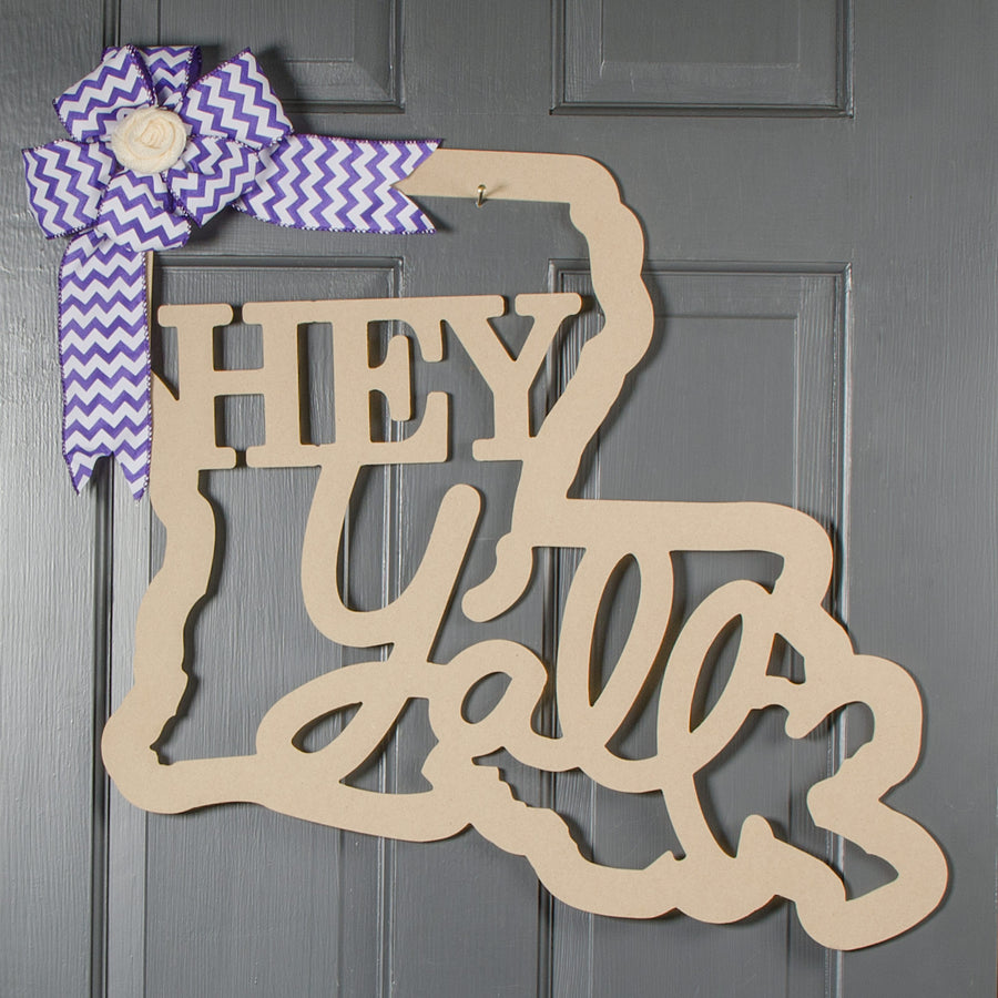 20" Hey Y'all Louisiana State Outline Sign: Natural