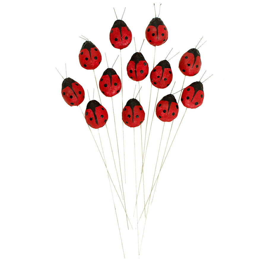 1.5" Red Ladybug On Wire Stem: 2 Dz