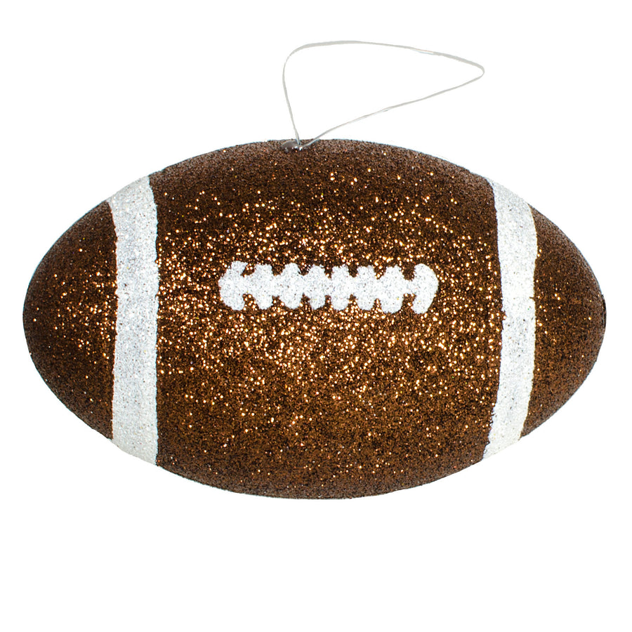 4.5" Metallic Glitter Football Ornament: Brown & White