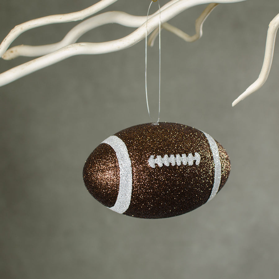 4.5" Metallic Glitter Football Ornament: Brown & White