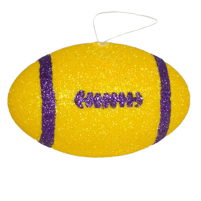 4.5" Metallic Glitter Football Ornament: Yellow & Purple