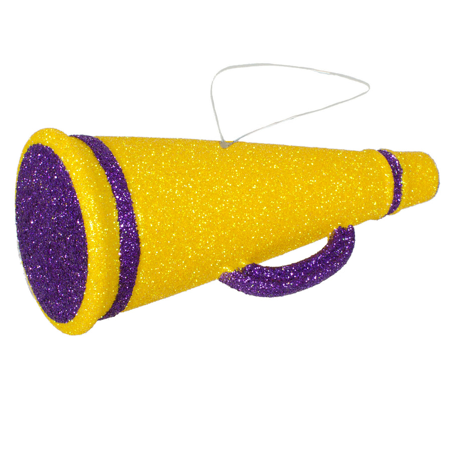 6" Metallic Glitter Megaphone Ornament: Yellow & Purple