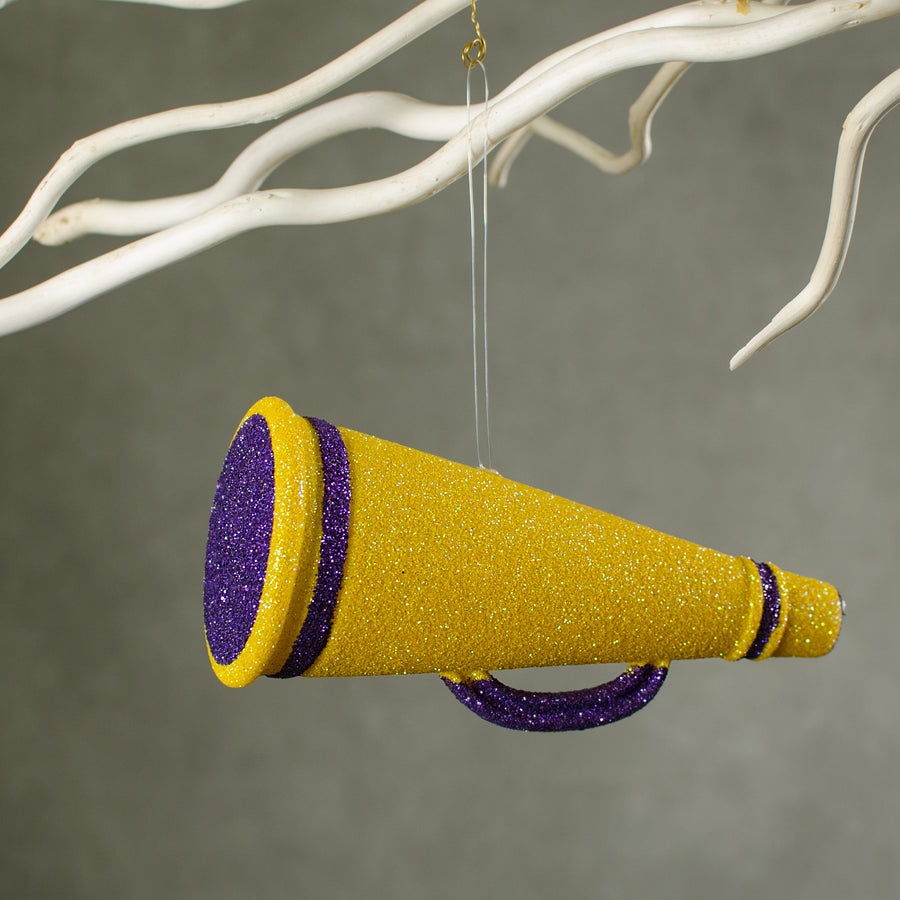 6" Metallic Glitter Megaphone Ornament: Yellow & Purple