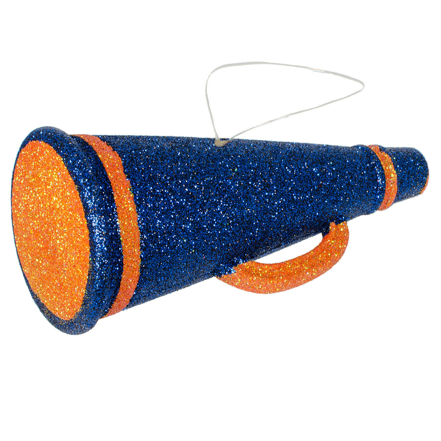 6" Metallic Glitter Megaphone Ornament: Navy Blue & Orange