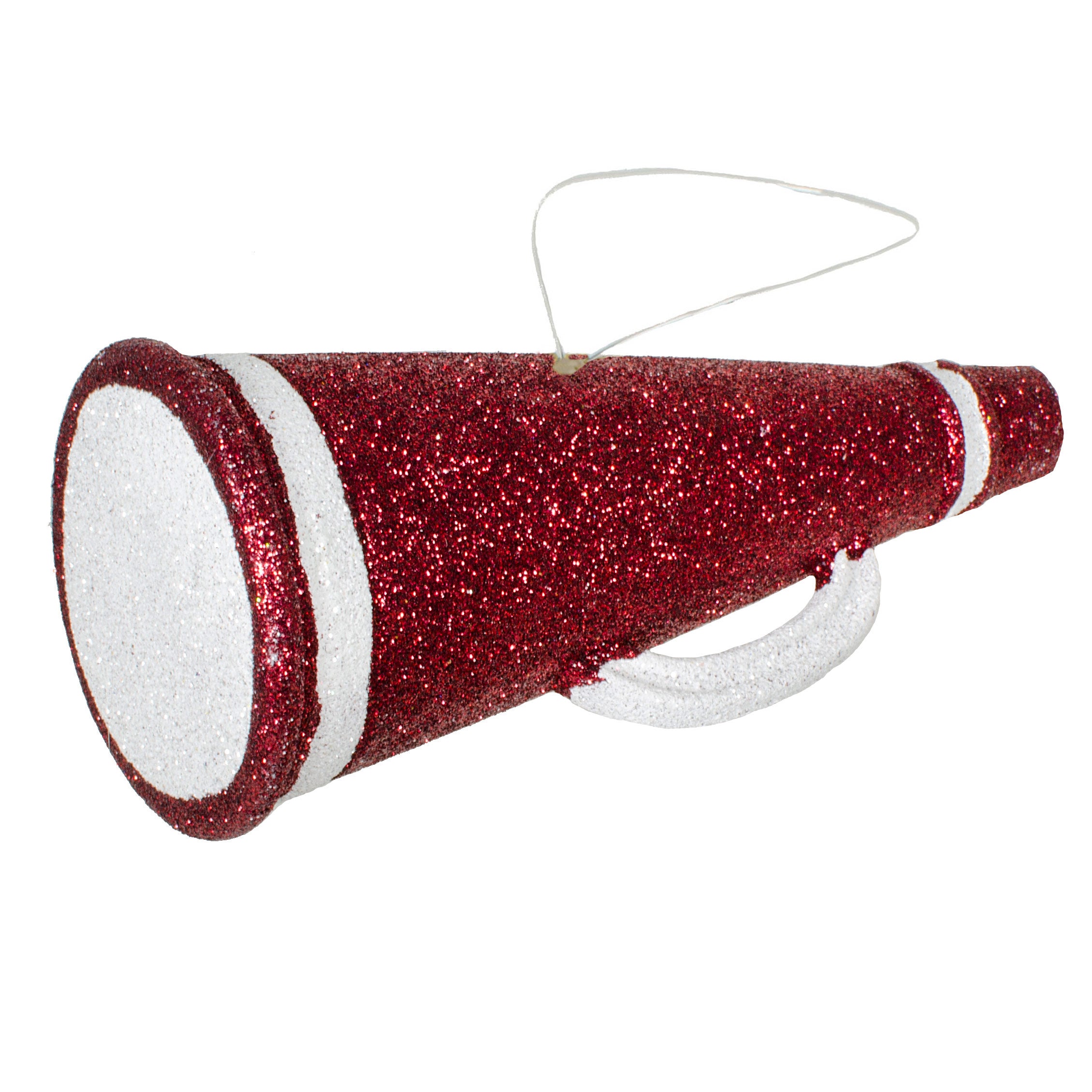 6" Metallic Glitter Megaphone Ornament: Maroon & White