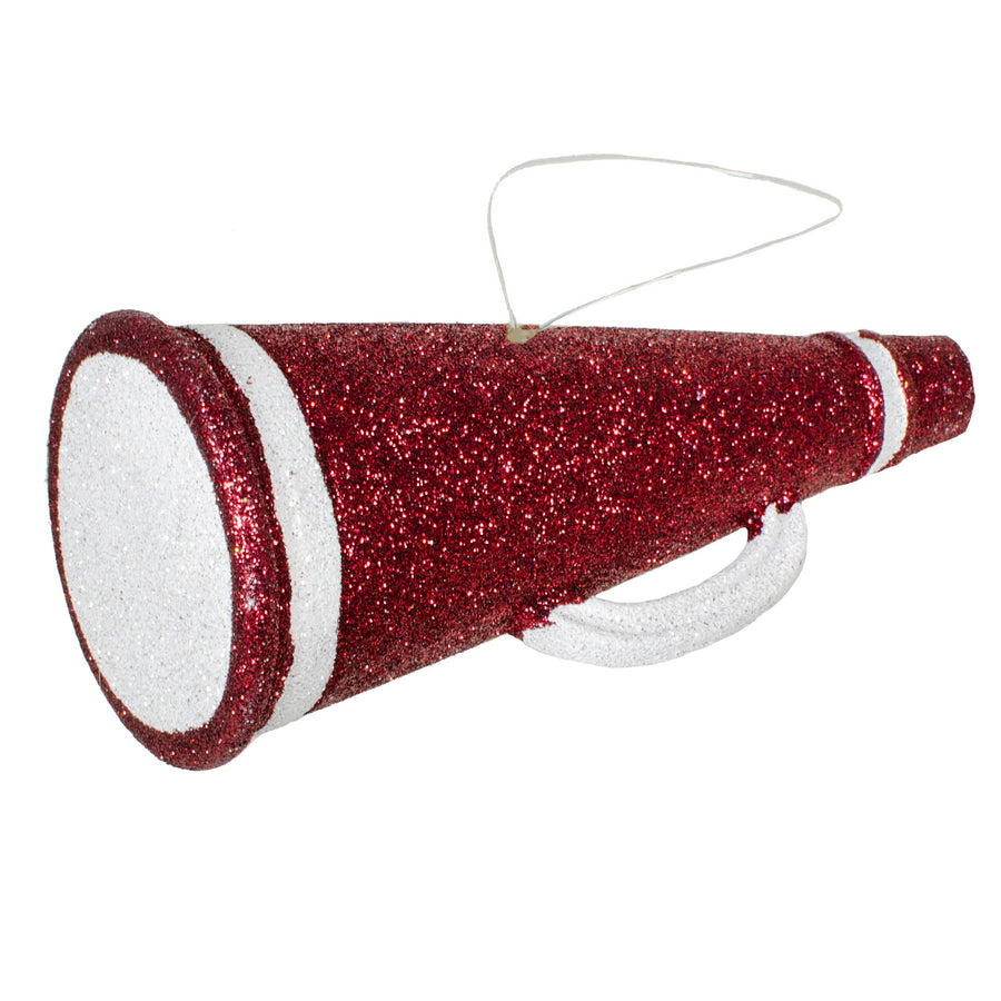 6" Metallic Glitter Megaphone Ornament: Maroon & White